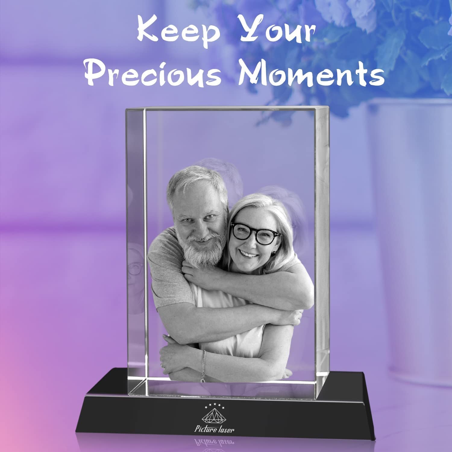 Custom 3D Crystal Photo with LED Light Base - Personalized Glass Picture Cube Gift for Mom, Dad, Men & Women - Perfect for Birthday, Anniversary & Christmas - Large Portrait Display for Home Decor & Special Occasions