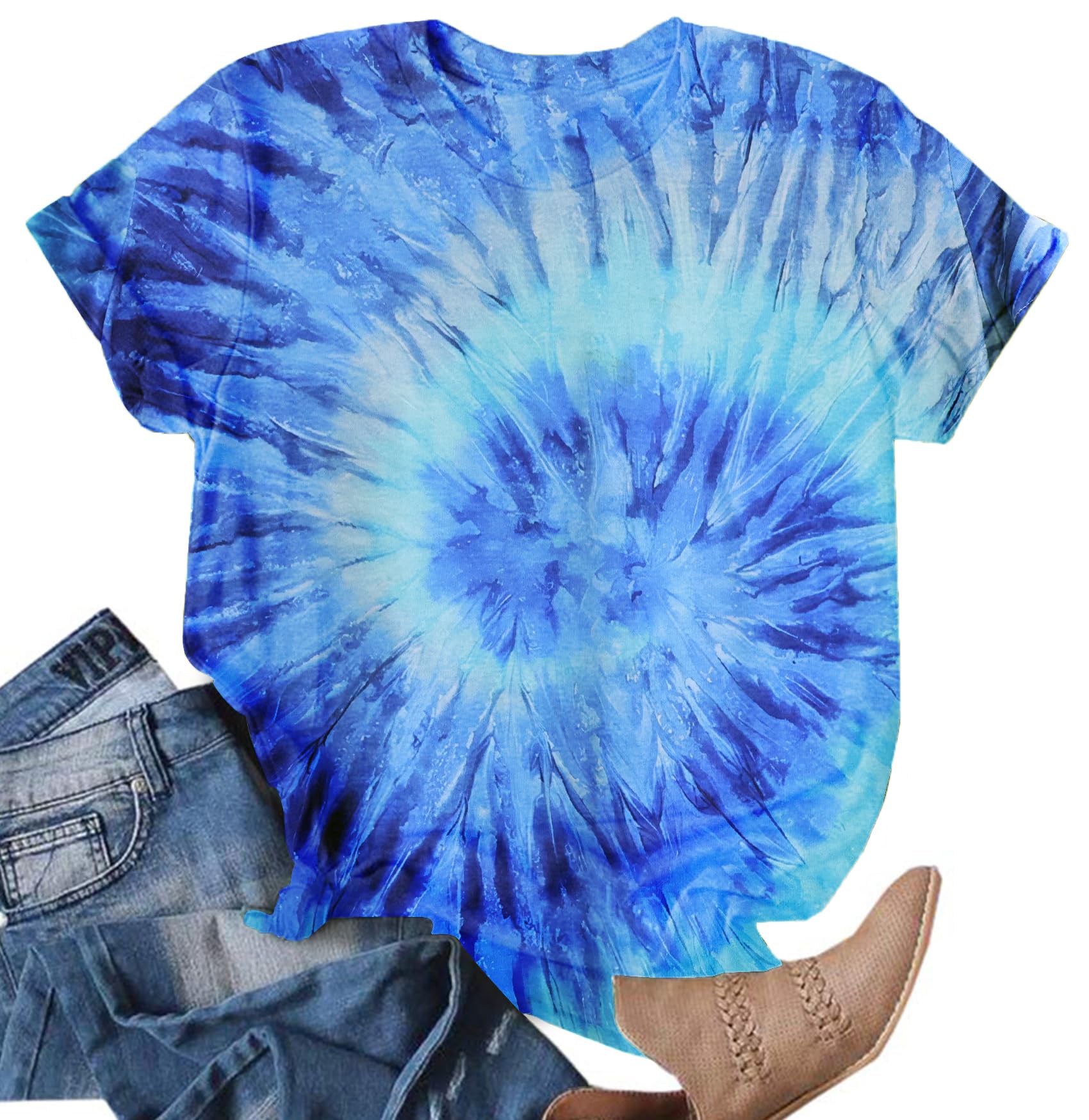 Vibrant Tie Dye T-Shirts for Women | Colorful Rainbow Print Short Sleeve Casual Tops | Perfect for Summer Festivals, Beach Outings & Boho Style