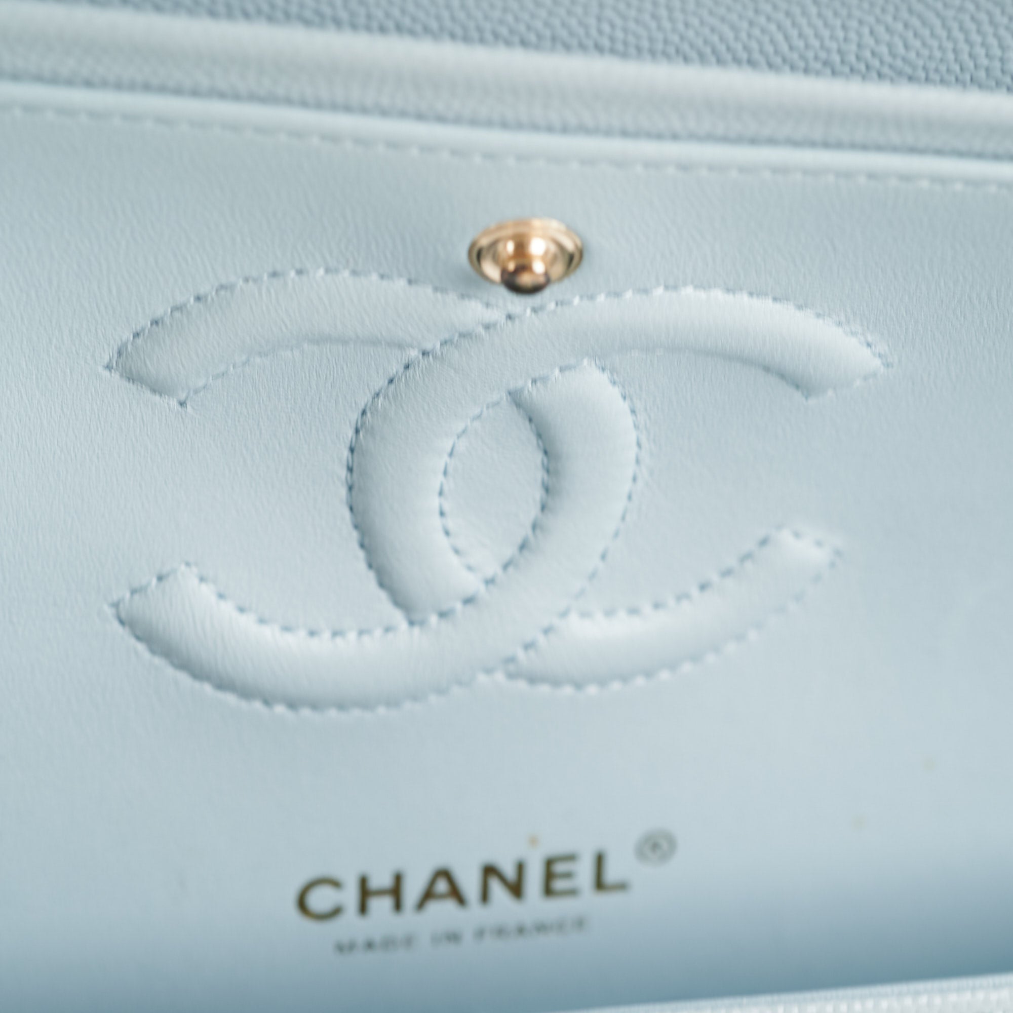 Chanel Classic Flap Medium/Large Light Blue Caviar Leather Shoulder Bag 22P Collection with Microchip - Luxury Designer Handbag for Women, Perfect for Parties, Weddings & Special Occasions