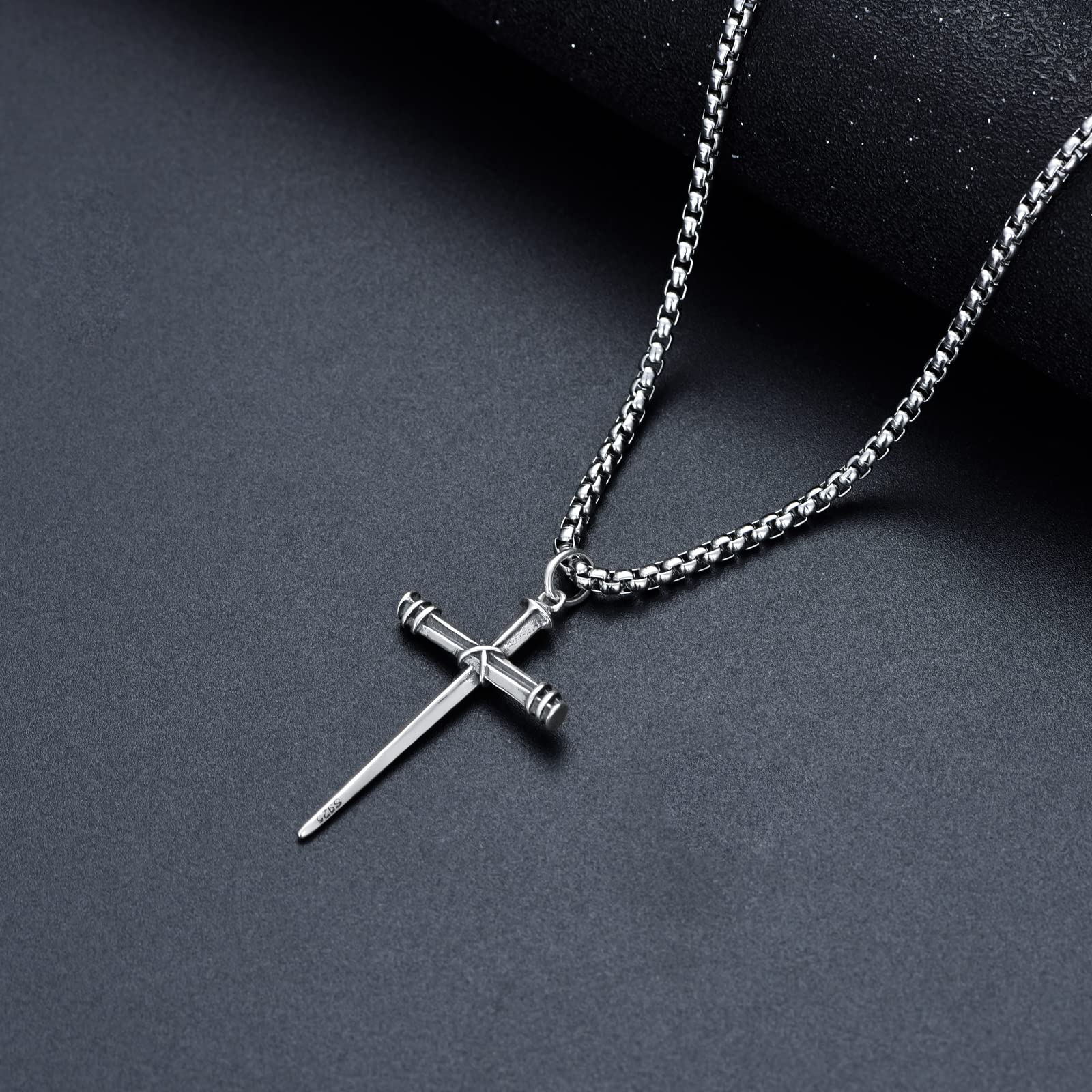 Men's Sterling Silver Nail Cross Necklace - 22