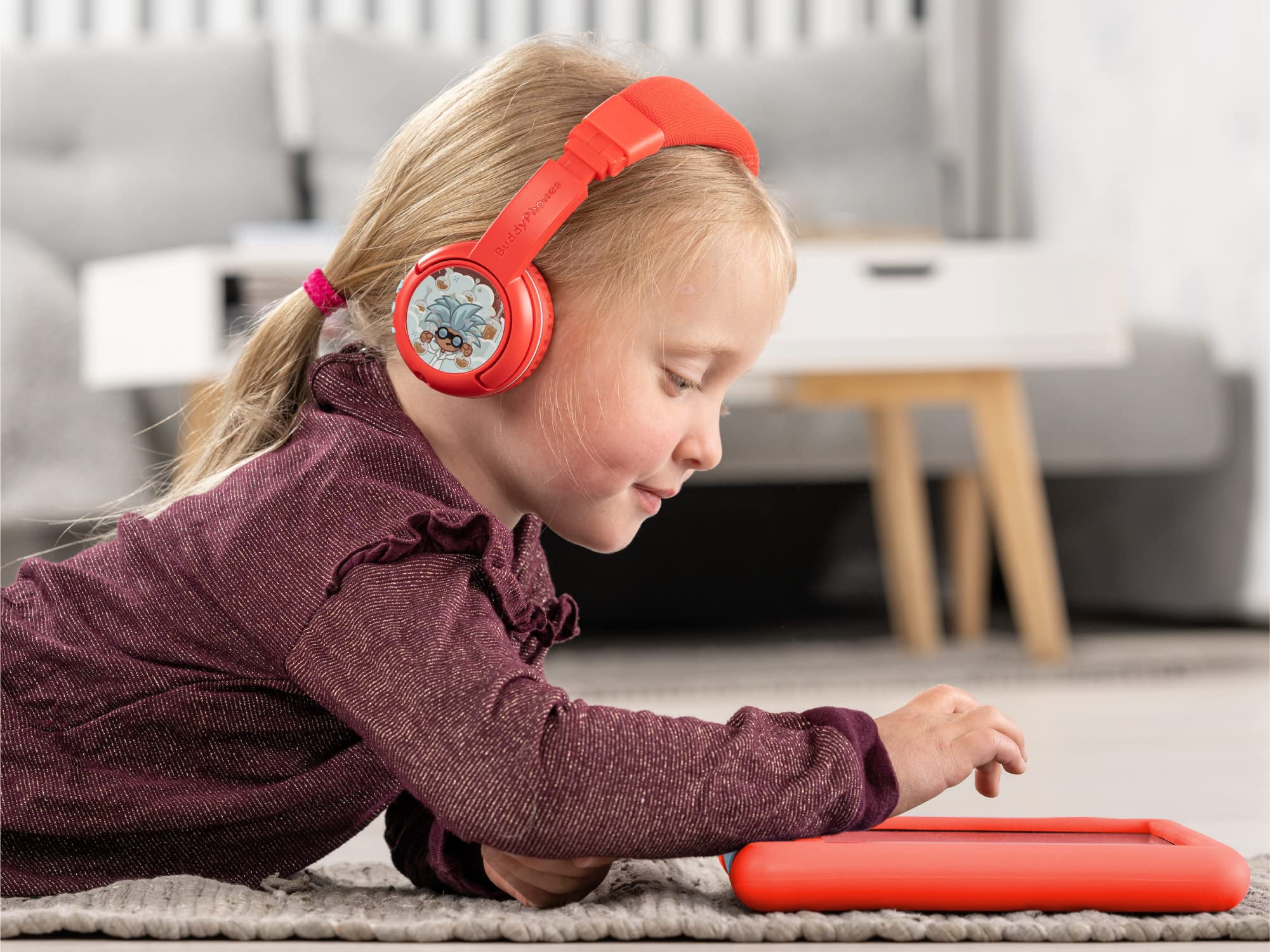 Wireless Bluetooth Headphones for Kids Ages 3-7 | Comfortable On-Ear Design with Volume Limiter | Perfect for School, Travel & Home Learning (Red)