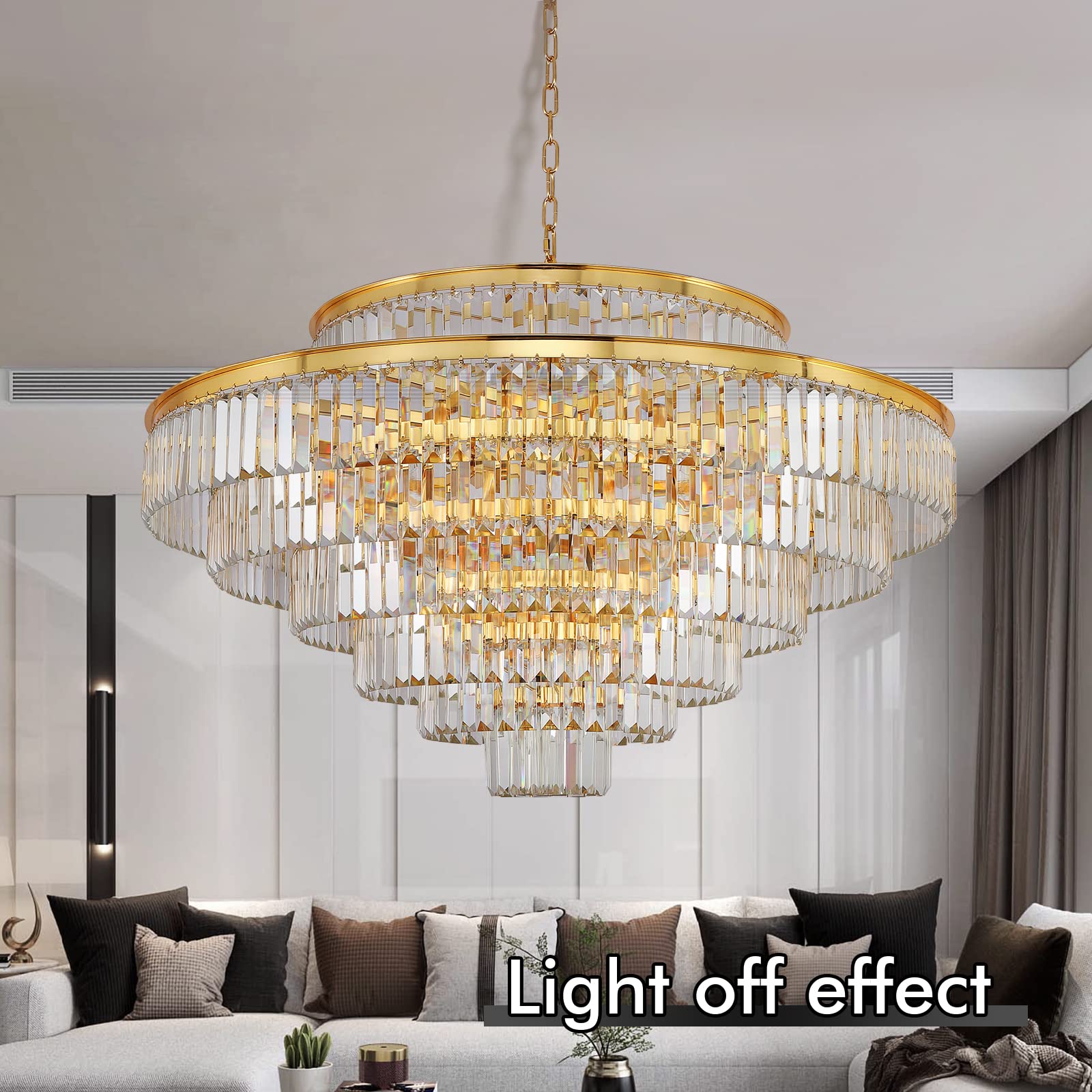 Modern Gold Crystal Chandelier - 39 Inch Round 7-Tier Pendant Ceiling Light Fixture for Dining Room, Living Room, Bedroom & Entryway | Elegant Lighting for Home Decor, Weddings & Special Events