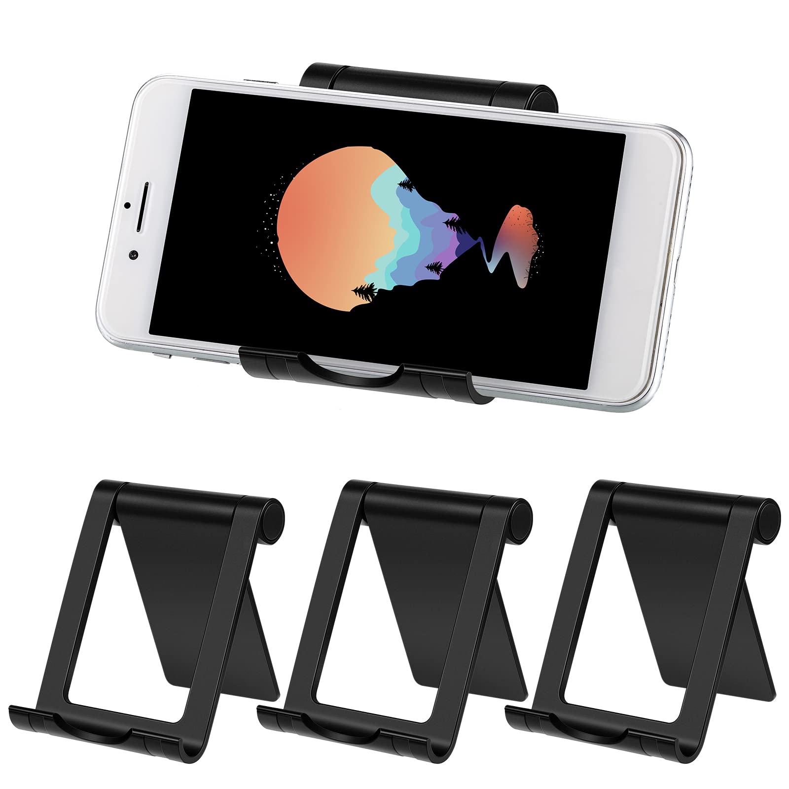 Frienda 4-Piece Foldable Multi-Angle Universal Phone Stand Holder - Portable Cell Phone & Tablet Dock for Desk, Car, Bed, Office (Black) | Compatible with iPhone, Samsung, iPad & Most Smartphones