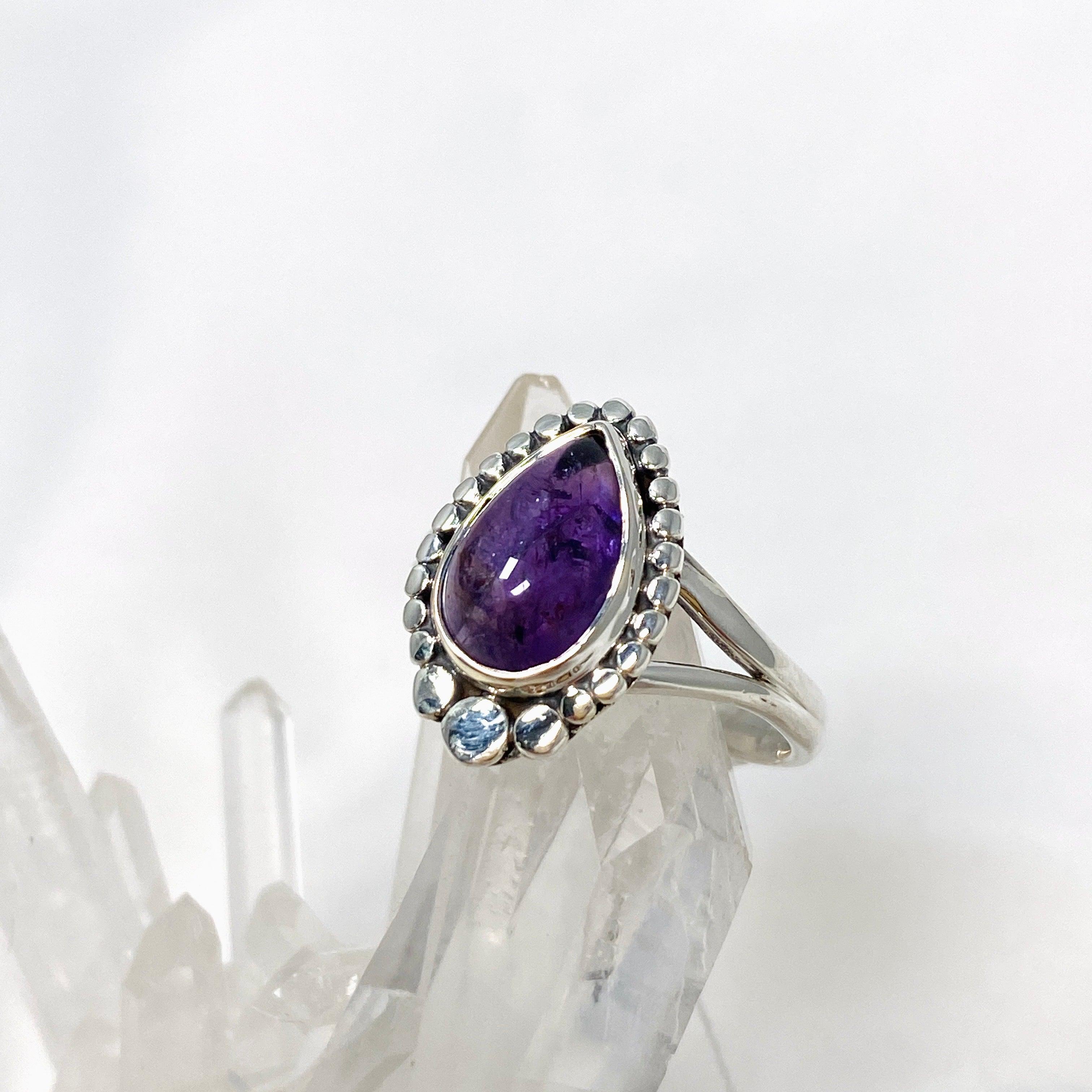 Amethyst Teardrop Gemstone Ring - 925 Sterling Silver Vintage Jewelry for Women | Perfect for Valentine's Day Gifts, Anniversary Presents & Everyday Elegance