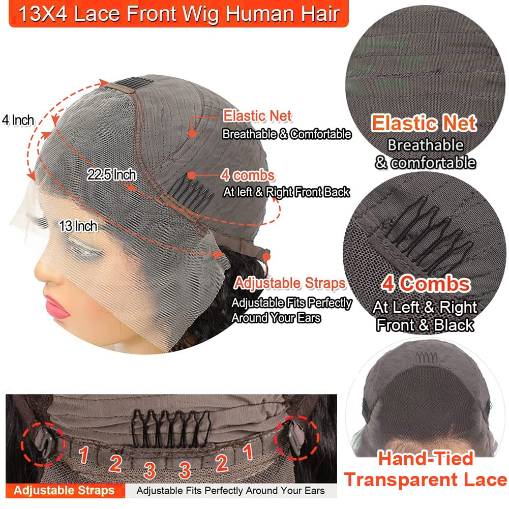 HD Lace Front Wigs Human Hair - Water Wave Deep Curly Glueless Wigs with Baby Hair | 180% Density 30inch Natural Black | Perfect for Daily Wear, Parties & Special Occasions