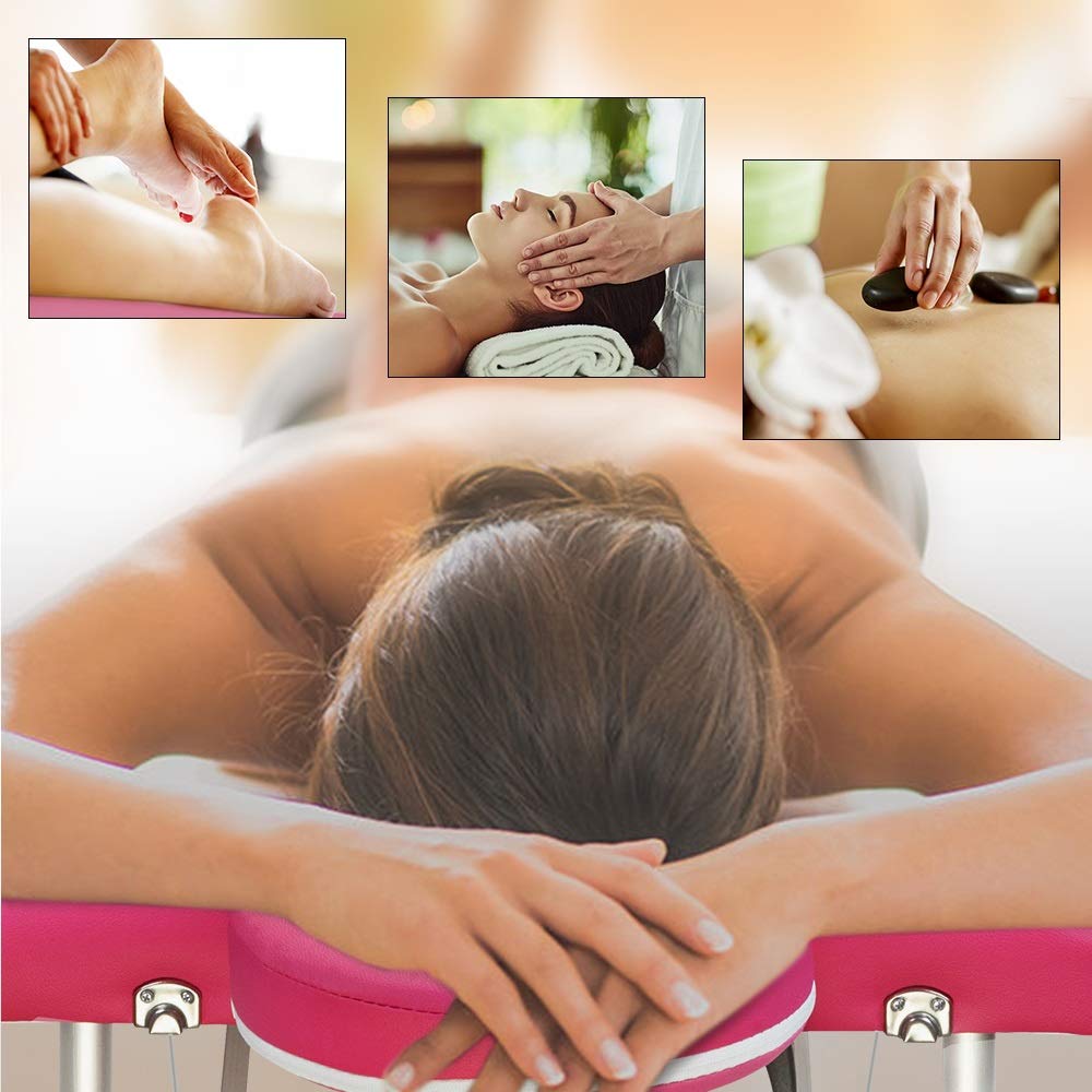 Portable Folding Aluminum Beauty Massage Table - 60CM Wide Pink for Home Spa & Salon - 2-Section Adjustable Design for Professional Massage Therapy