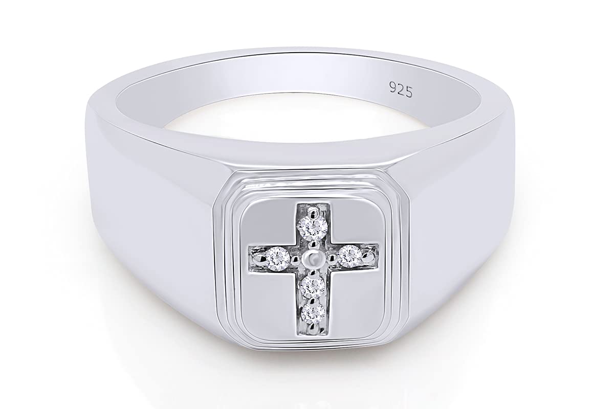 14K Gold Over Sterling Silver AFFY White Natural Diamond Cross Band Ring (0.05 Cttw) - Elegant Religious Jewelry for Women, Perfect for Gifts, Weddings & Everyday Wear