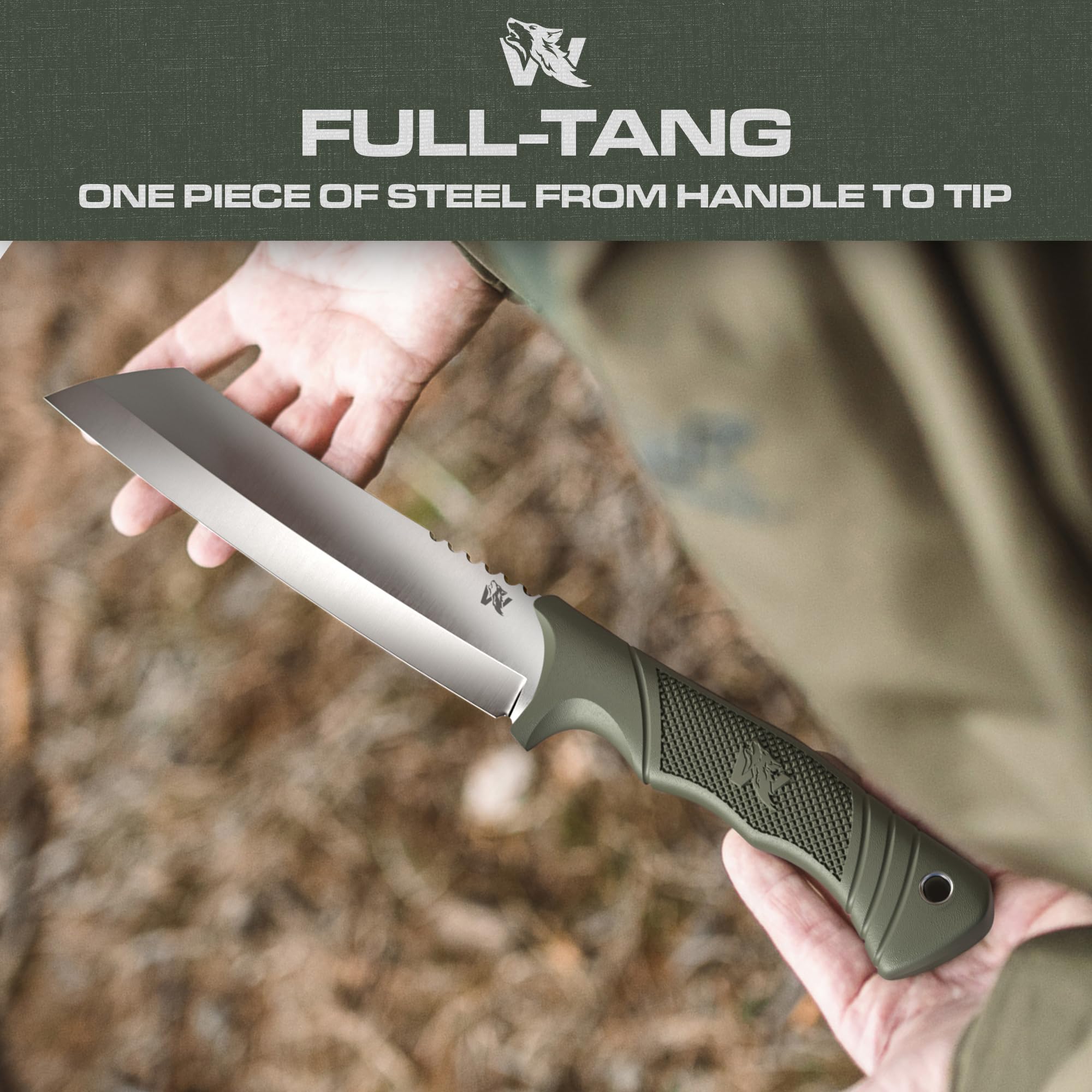D2 Steel Survival Machete with Sheath - Full Tang Tactical Knife for Bushcraft, Yard Work & Tree Cutting - Heavy Duty TPE Handle for Outdoor Camping, Hunting & Emergency Preparedness