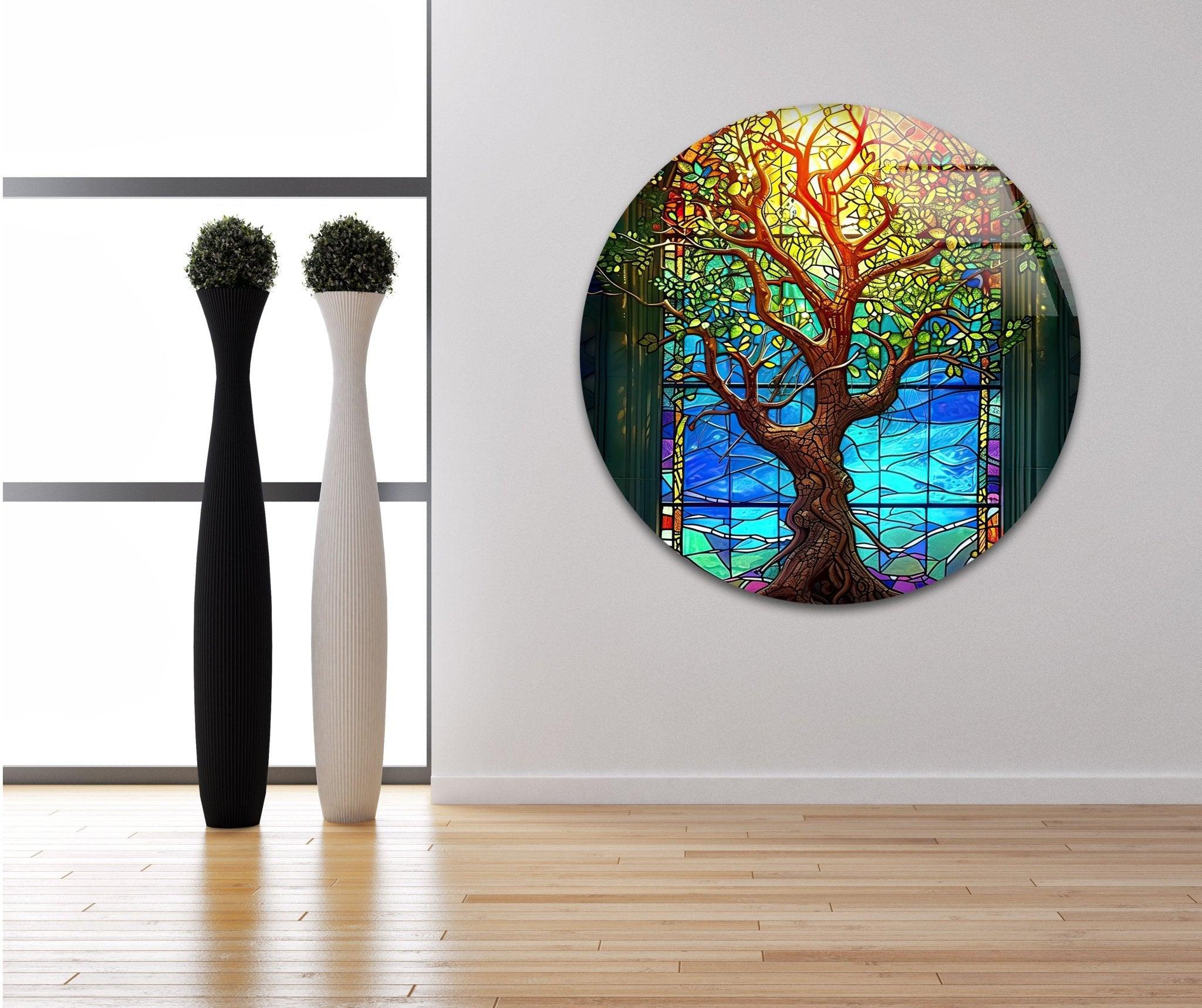 Stunning Yellow Life of Tree Glass Wall Art - Handmade Modern Home Decor for Living Room, Bedroom & Office - Perfect for Gifts & Interior Design