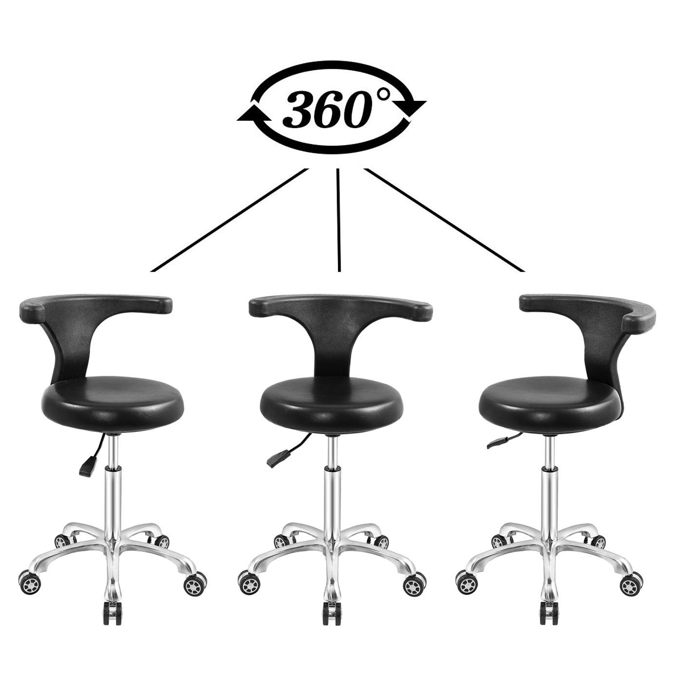 Heavy Duty Adjustable Rolling Stool with Wheels & Backrest - Ergonomic Task Chair for Office, Kitchen, Medical, Dental, Lab & Home Use - Perfect for Professionals & DIY Enthusiasts (No Footrest)