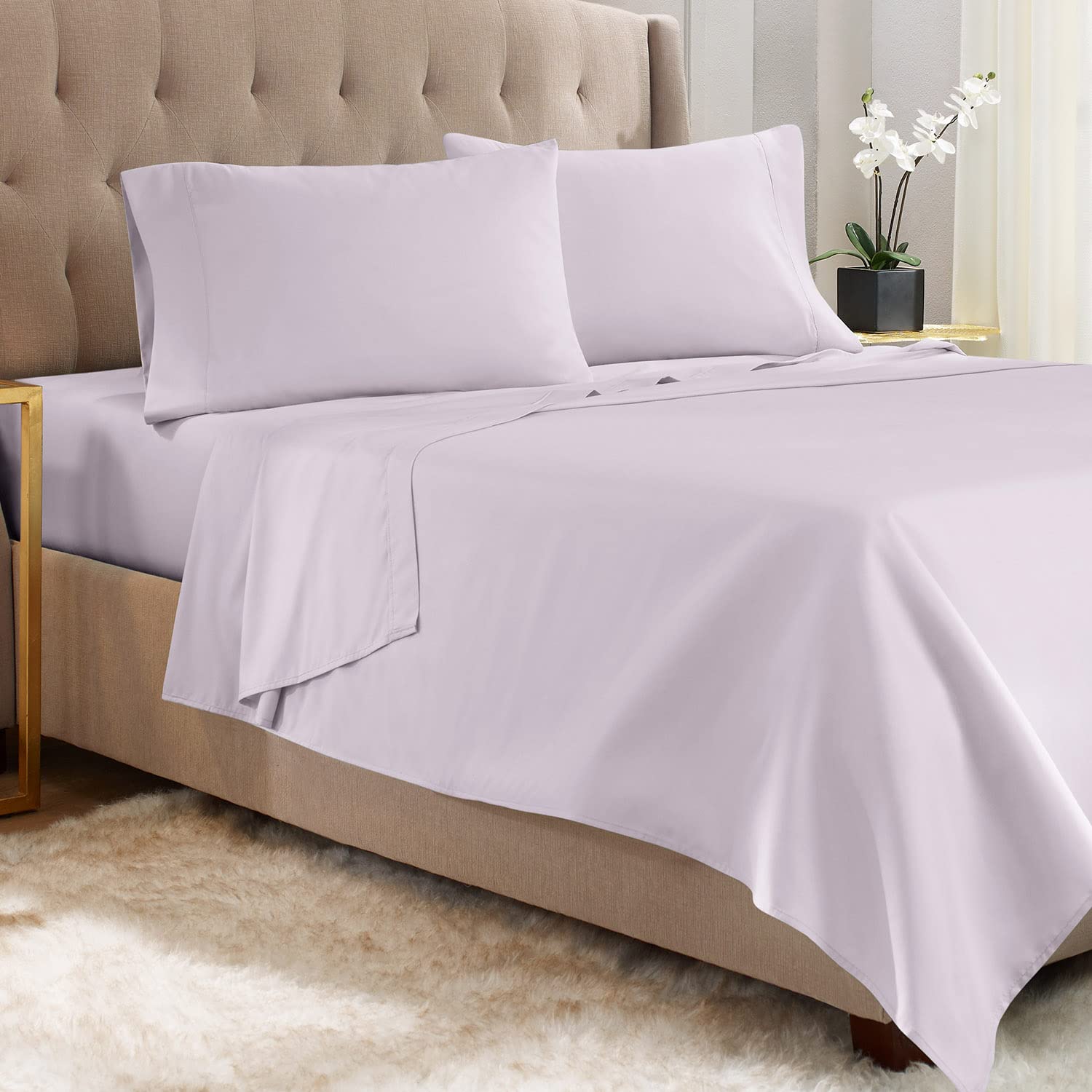 Empyrean Twin XL Sheets Set - 3 Piece Ultra Soft Microfiber Bedding - Double Brushed Hotel Luxury Twin XL Sheets in Light Gray & Lavender - Deep Pocket with 4 Corner Elastic Straps - Perfect for Dorms, Guest Rooms & Cozy Bedroom Upgrades