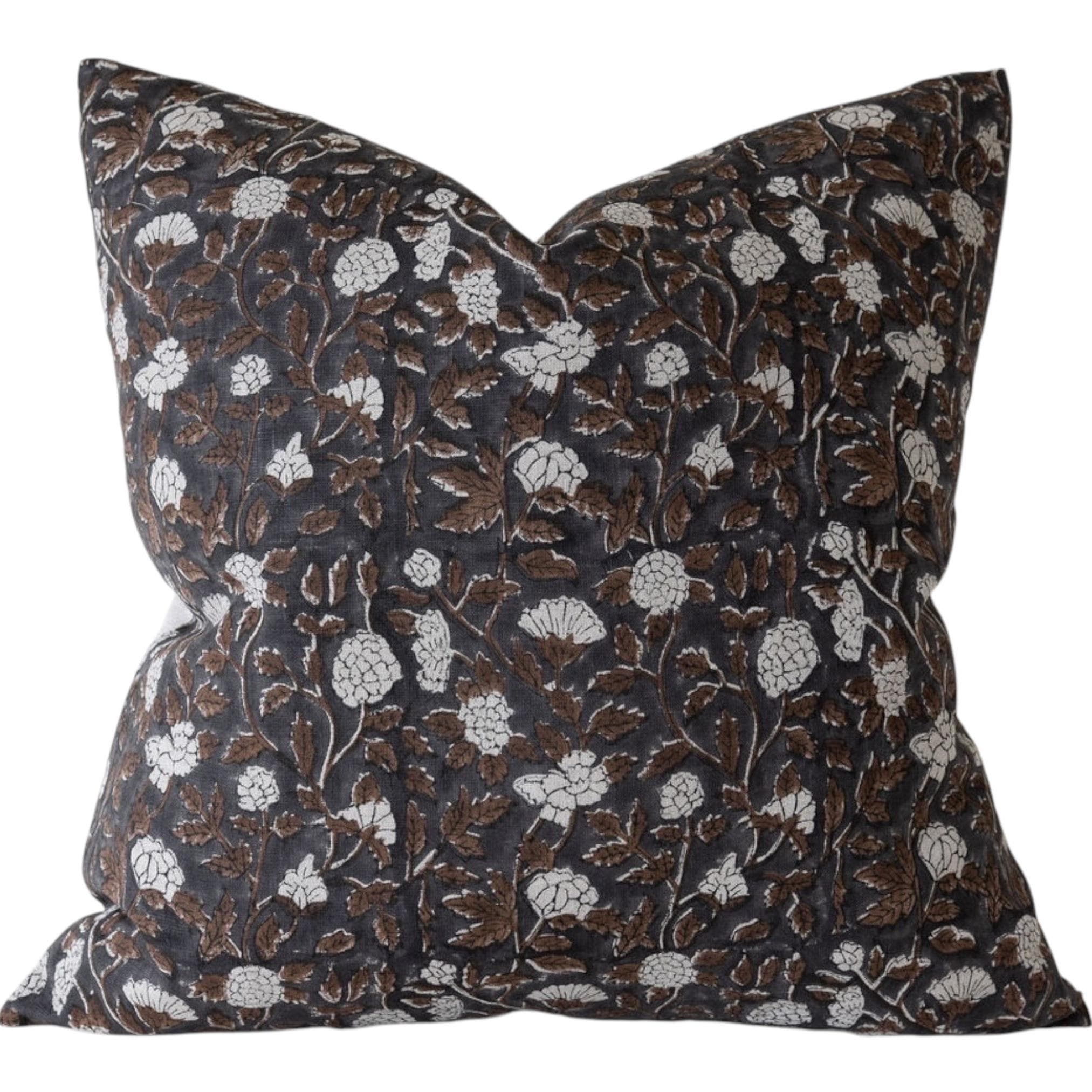Everson Designer Block Print Floral Pillow Cover - Bohemian Home Decor for Living Room, Bedroom & Sofa