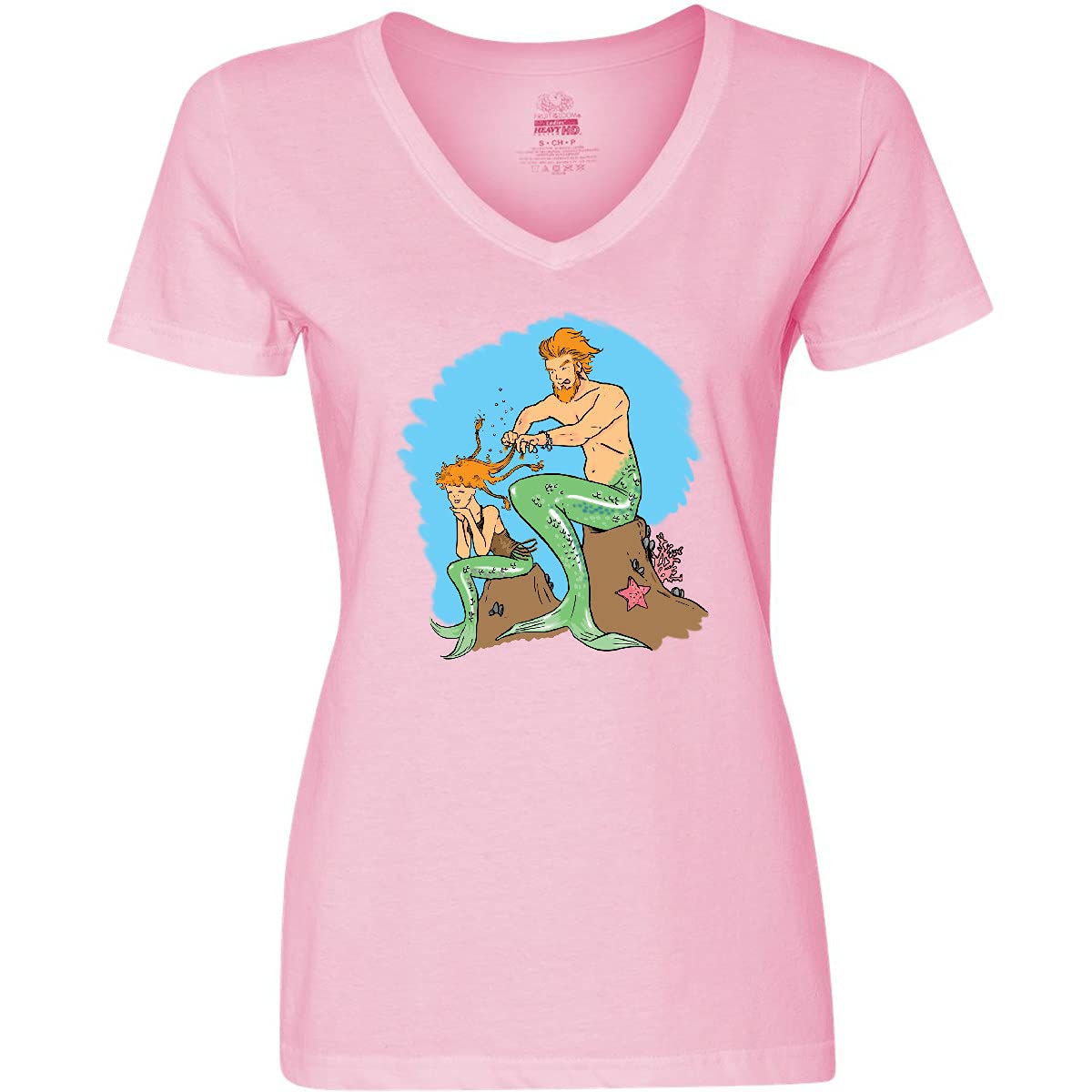 Inktastic Mer Dad and Daughter Braiding Radiant Red Hair Women's V-Neck T-Shirt - Perfect for Father's Day, Family Outings & Matching Outfits
