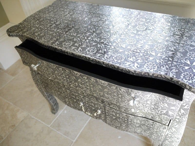 Hand Embossed Blackened Silver 3-Drawer Metal Dresser - Vintage Style Storage for Bedroom, Living Room & Office Organization