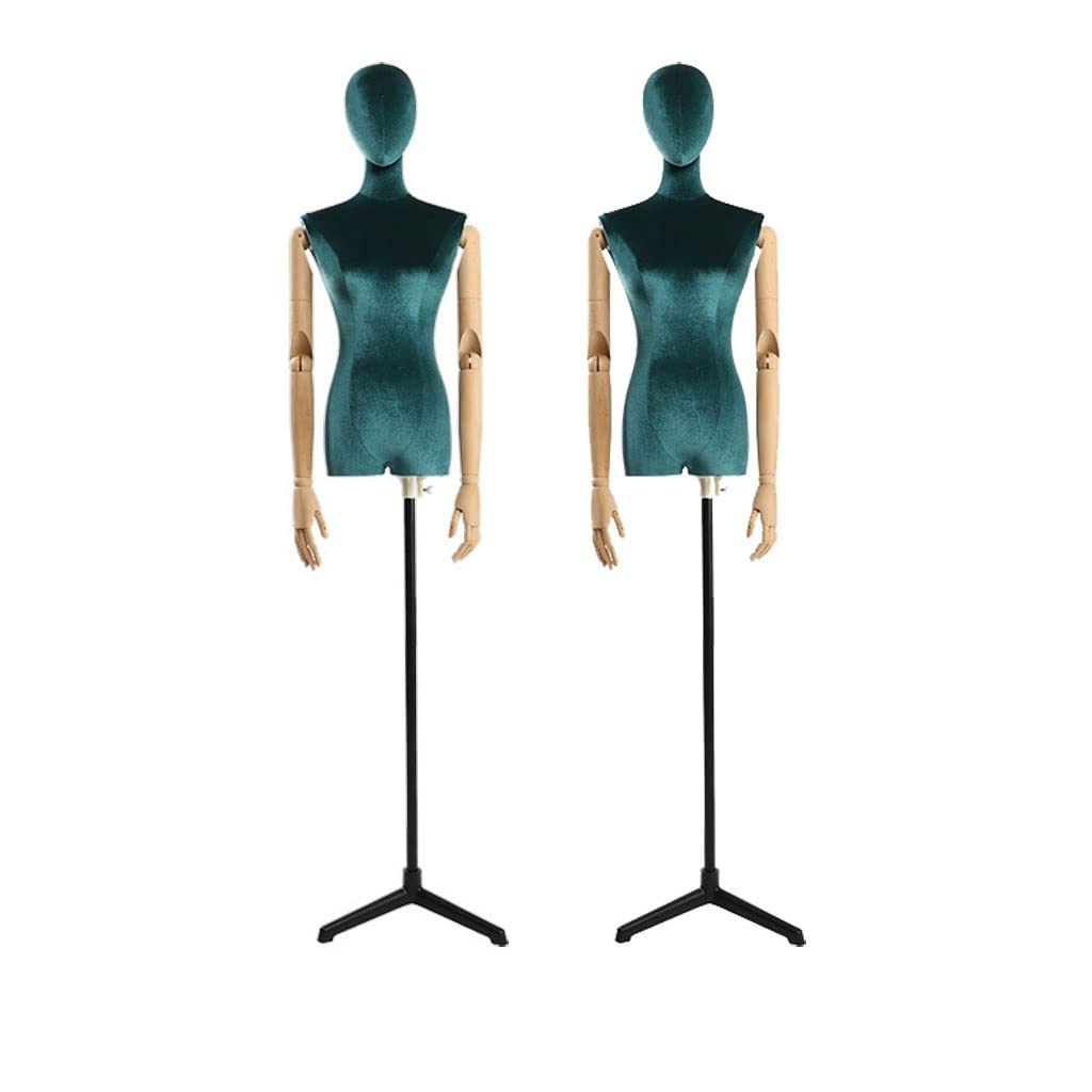 YZSHOUSE 2-Piece Adjustable Female Dress Form with Arms & Tripod Stand - Dark Green Sewing Mannequin for Clothing Display, Fitting & Tailoring | Perfect for Boutiques, Fashion Design & Home Sewing Projects