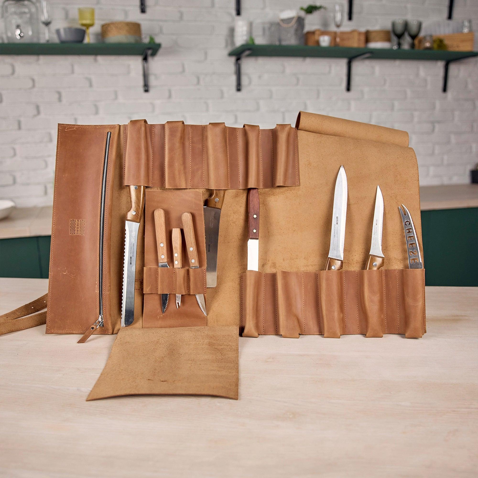 Premium Leather Knife Roll for Chefs & Butchers - Durable Professional Knife Storage Case with 12 Slots - Perfect for Kitchen, Camping & Culinary Gifts