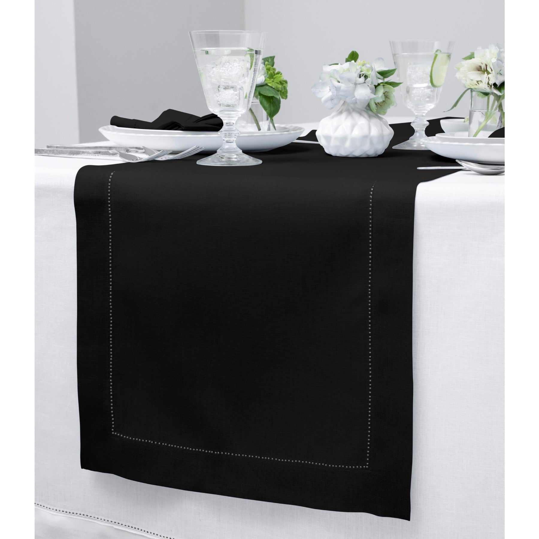Elegant Classic Hemstitch Table Runner - White Linen Dining Table Decor for Weddings, Holidays & Home Decor