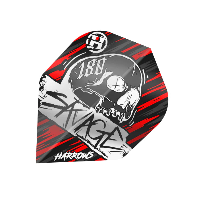 HARROWS SAVAGE Flights - Standard Small NO2 Shape Darts (Red/Silver) - Perfect for Professional and Casual Dart Players