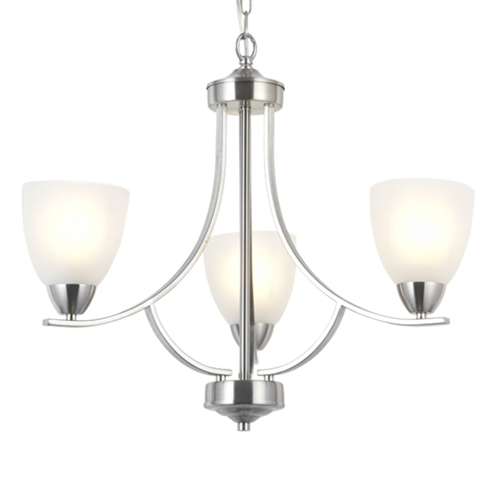 VINLUZ 3-Light Modern Chandelier Brushed Nickel Ceiling Pendant Light Fixture - Elegant Lighting for Dining Room, Bedroom, Foyer & Bathroom | Perfect for Home Decor, Wedding & Restaurant Ambiance