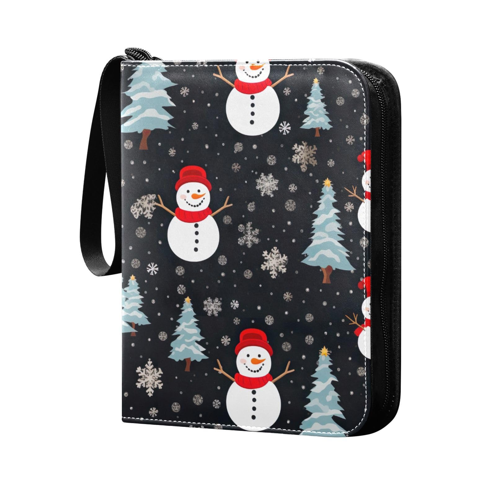 Winter Snowman Christmas Card Binder - 4 Pocket Trading Card Holder Book with 50 Sleeves (Holds 400 Cards) - 3-Ring Loading Binder for Sports, Pokemon & MTG Cards - Perfect for Collectors & Holiday Gifting