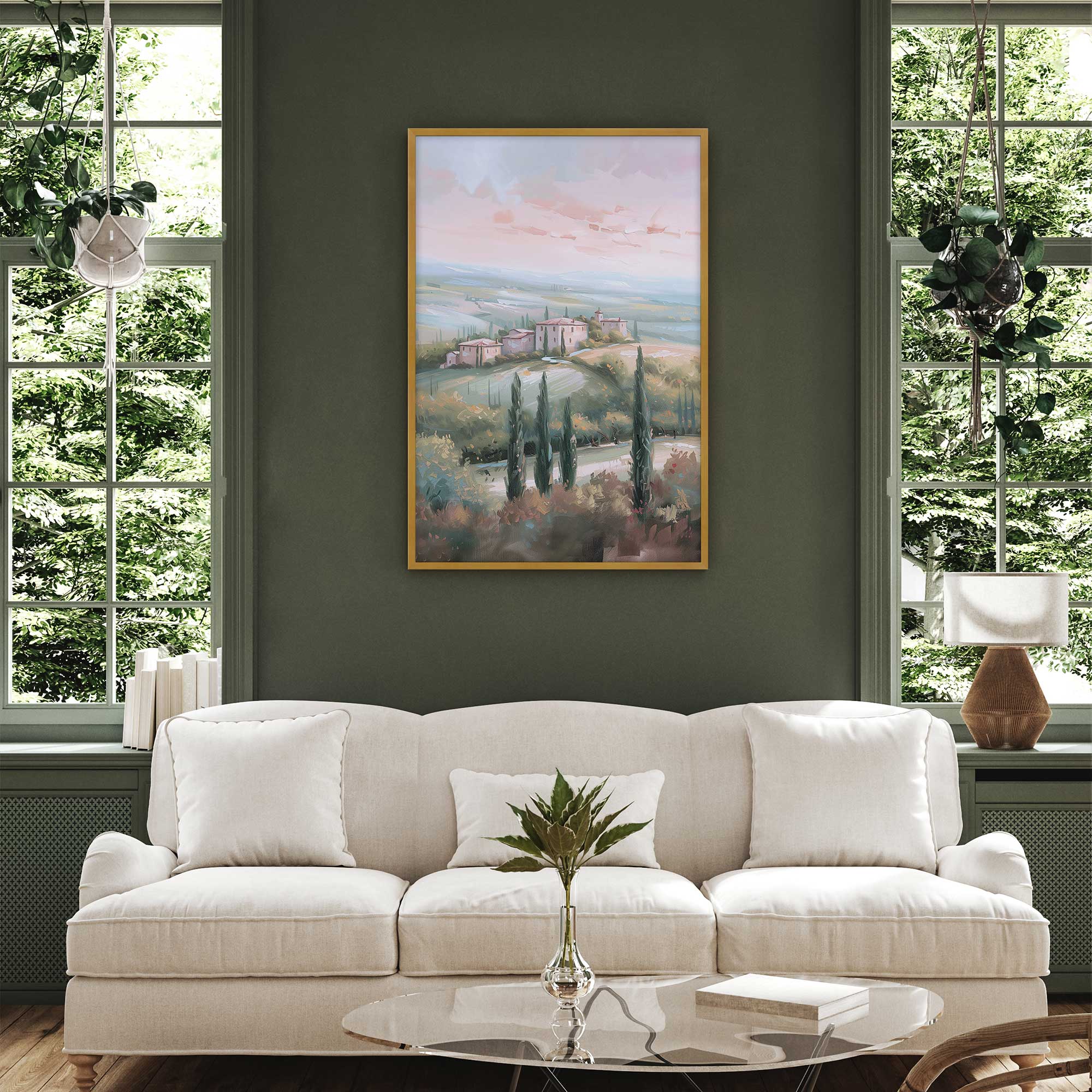 Tuscany Sunset Landscape Art Print - Dusk's Glow v1 Wall Decor for Living Room, Bedroom & Office