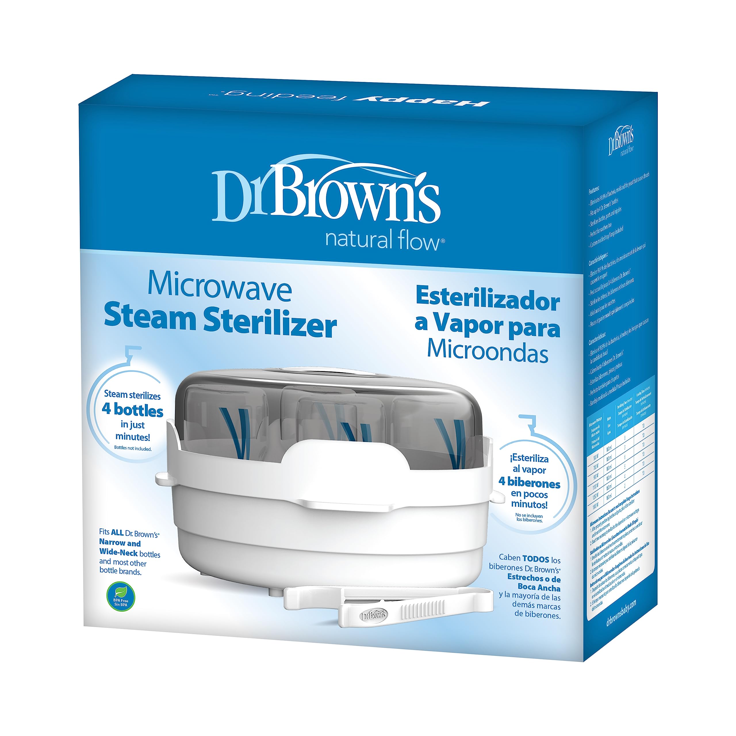 Dr. Brown's Microwave Steam Sterilizer for Baby Bottles & Accessories – Safe Sterilization for Nipples, Pacifiers, Teethers & Breast Pump Parts | Perfect for Travel, Daycare & Home Use