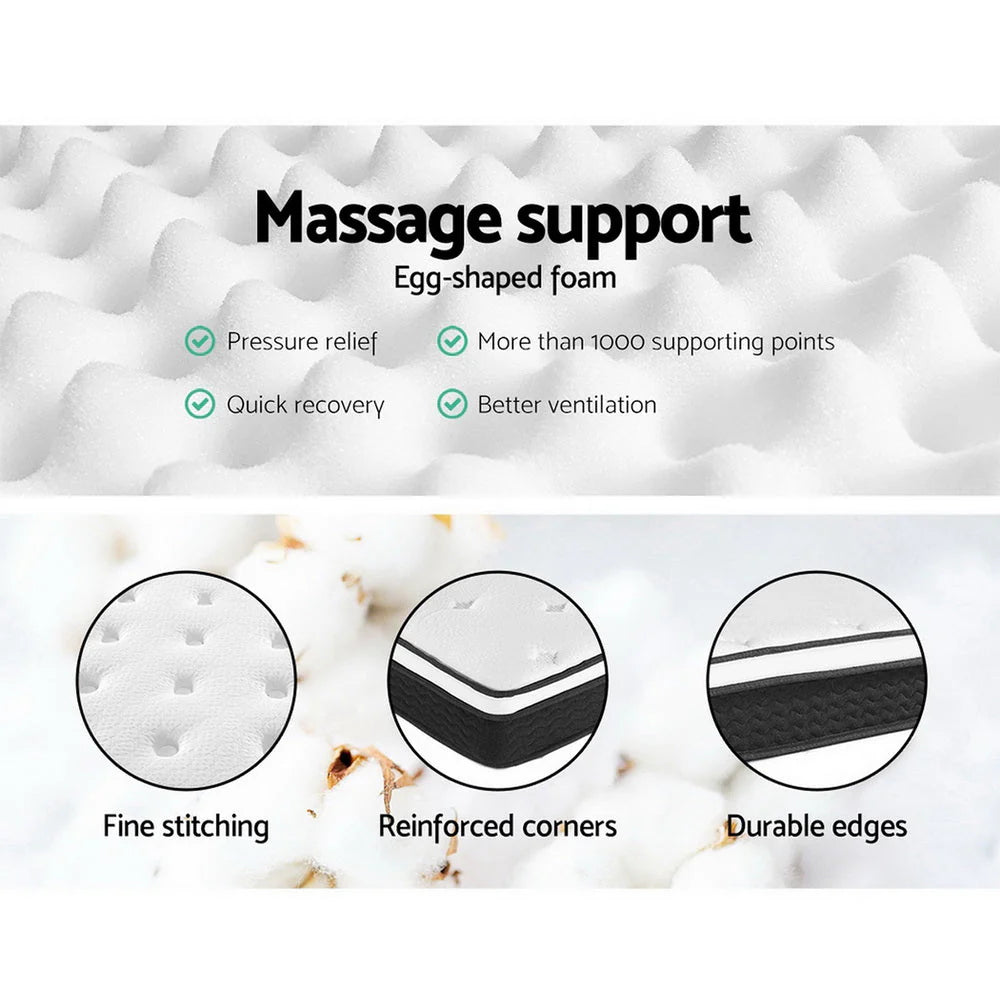 Double Package: Manly LED Bed Frame in Black & Bonita Pillow Top Medium Firm Mattress - Modern Bedroom Set for Adults with Ambient Lighting