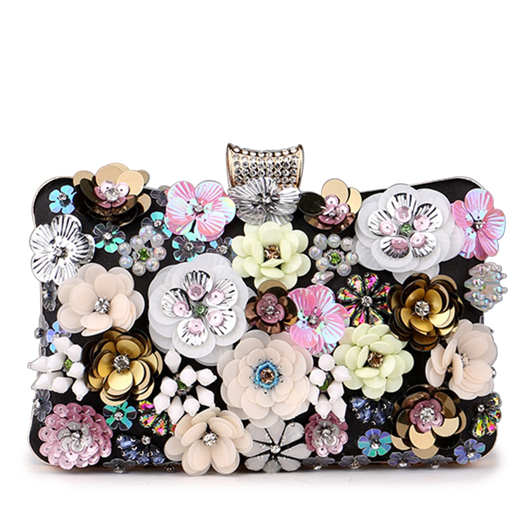 Oichy Floral Evening Handbags for Women - Elegant Rhinestone Flower Party Clutch Purse for Prom, Wedding, Bride, Special Occasions (Black) | Perfect for Date Nights, Galas & Formal Events