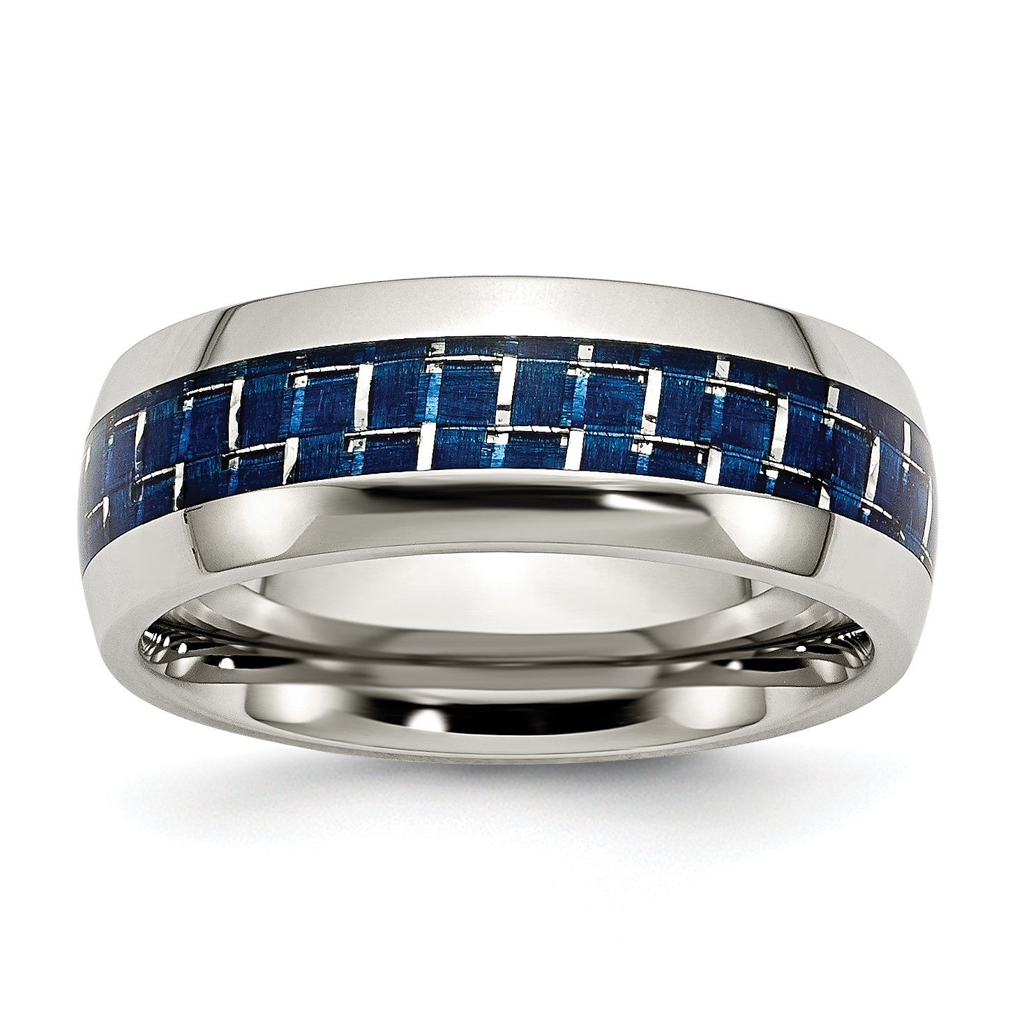 Men's Stainless Steel Blue Carbon Fiber Inlay Polished Wedding Band Ring - Durable Comfort Fit Ring for Men, Perfect for Engagement, Wedding & Anniversary Gifts