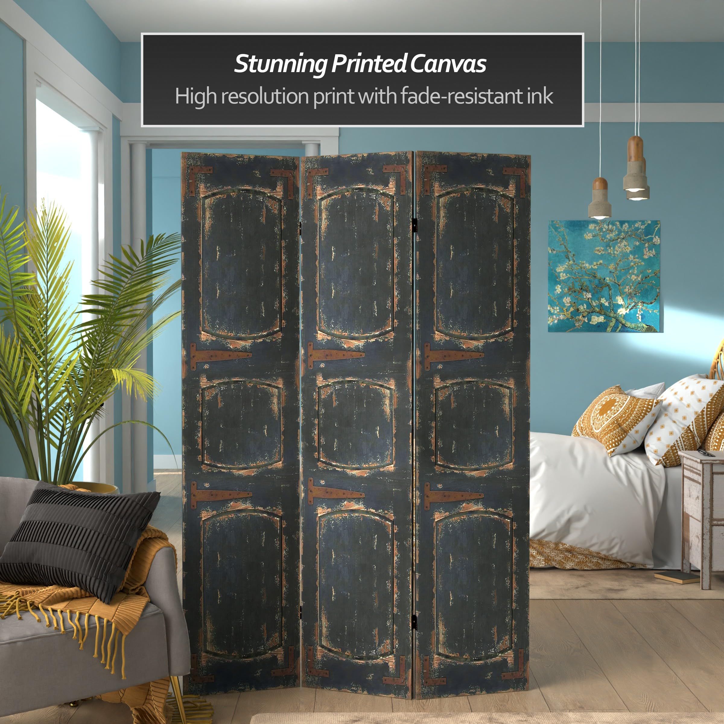6 ft. Tall Red Lantern Double-Sided Black Door Canvas Room Divider - Perfect for Home Decor, Office Partition, and Asian-Themed Events