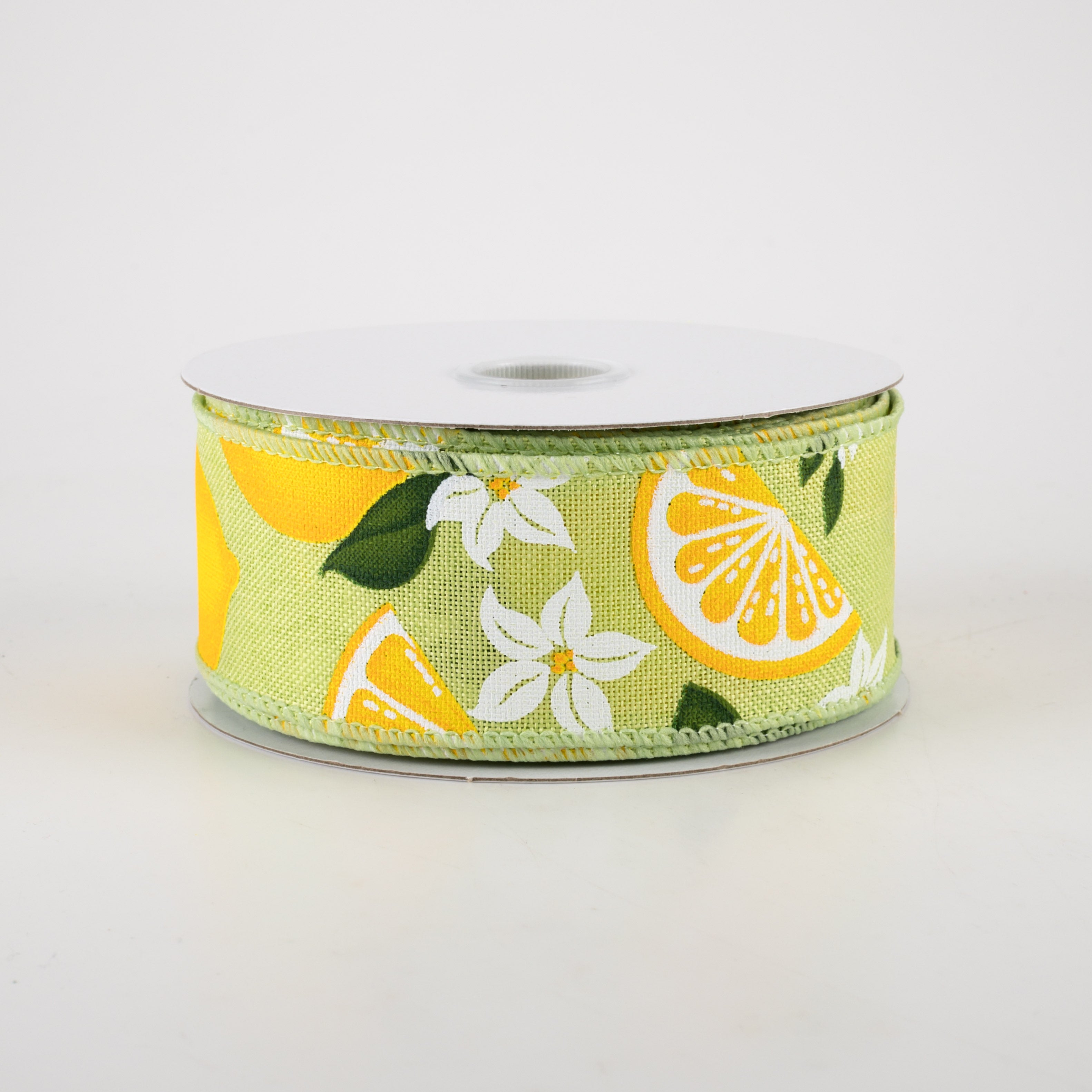 1.5 Inch Linen Lemons & Flowers Ribbon - Lime Green (10 Yards) for Gift Wrapping, DIY Crafts, and Home Decor