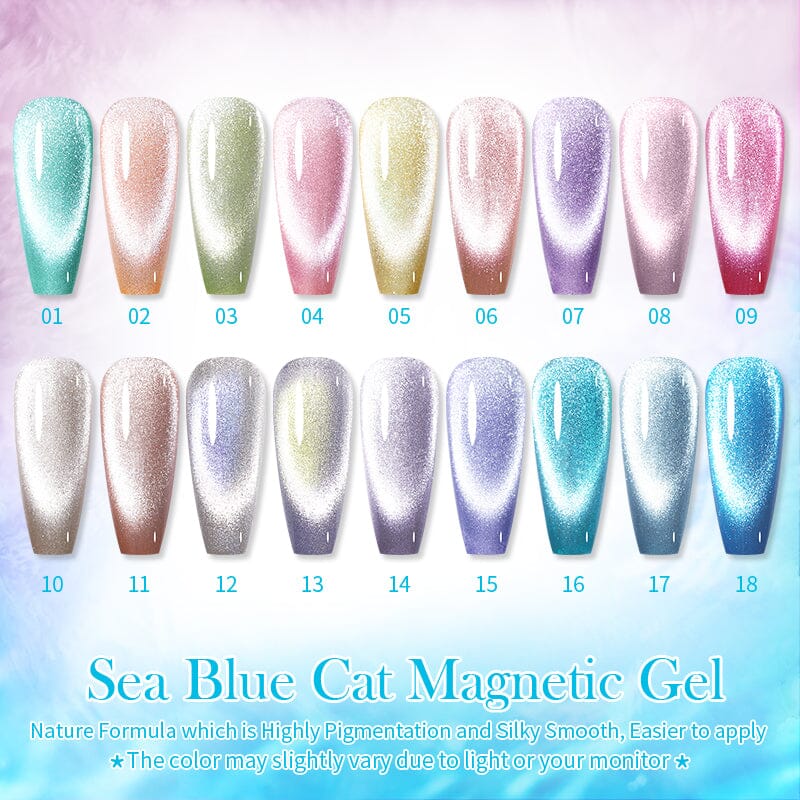 Sea Blue Cat Magnetic Gel Polish 10ml - UV LED Nail Art Kit for Salon & Home Manicure - Long Lasting Nail Polish for Professional & DIY Use