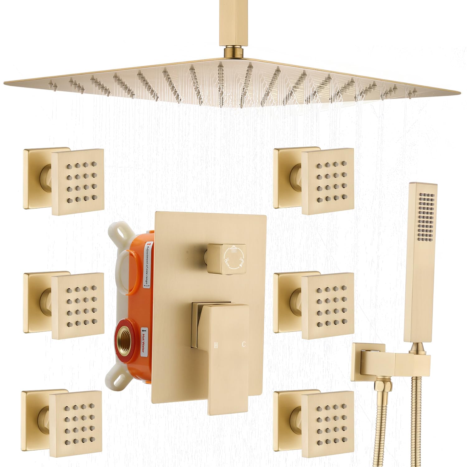 Premium Brushed Gold Rain Shower System with 12