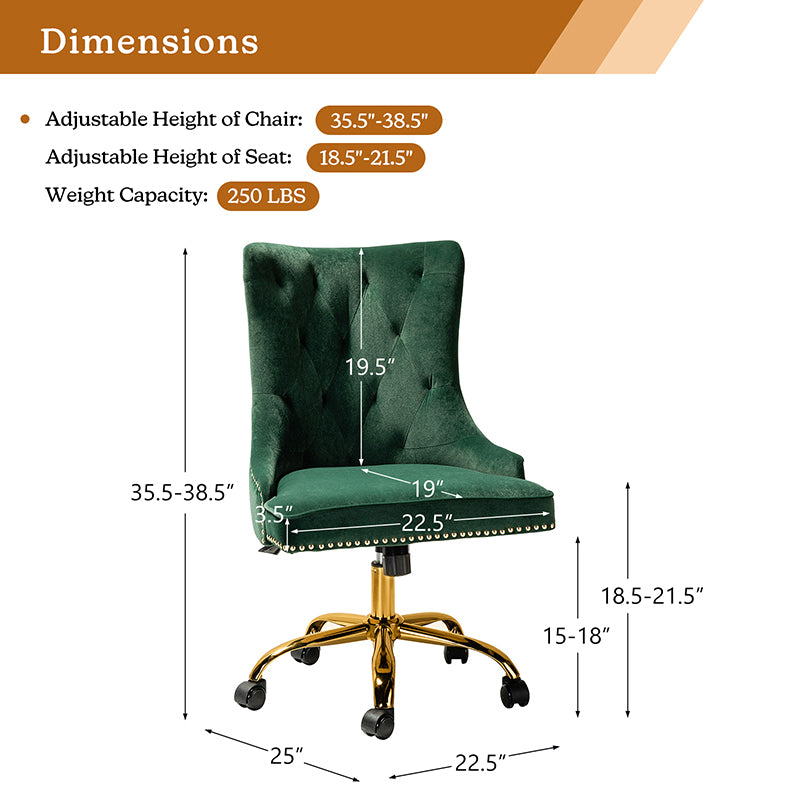 Adega Velvet Adjustable Office Chair - Ergonomic Desk Chair with Lumbar Support for Home Office, Gaming & Workspace - Comfortable Swivel Computer Chair for Long Hours Sitting