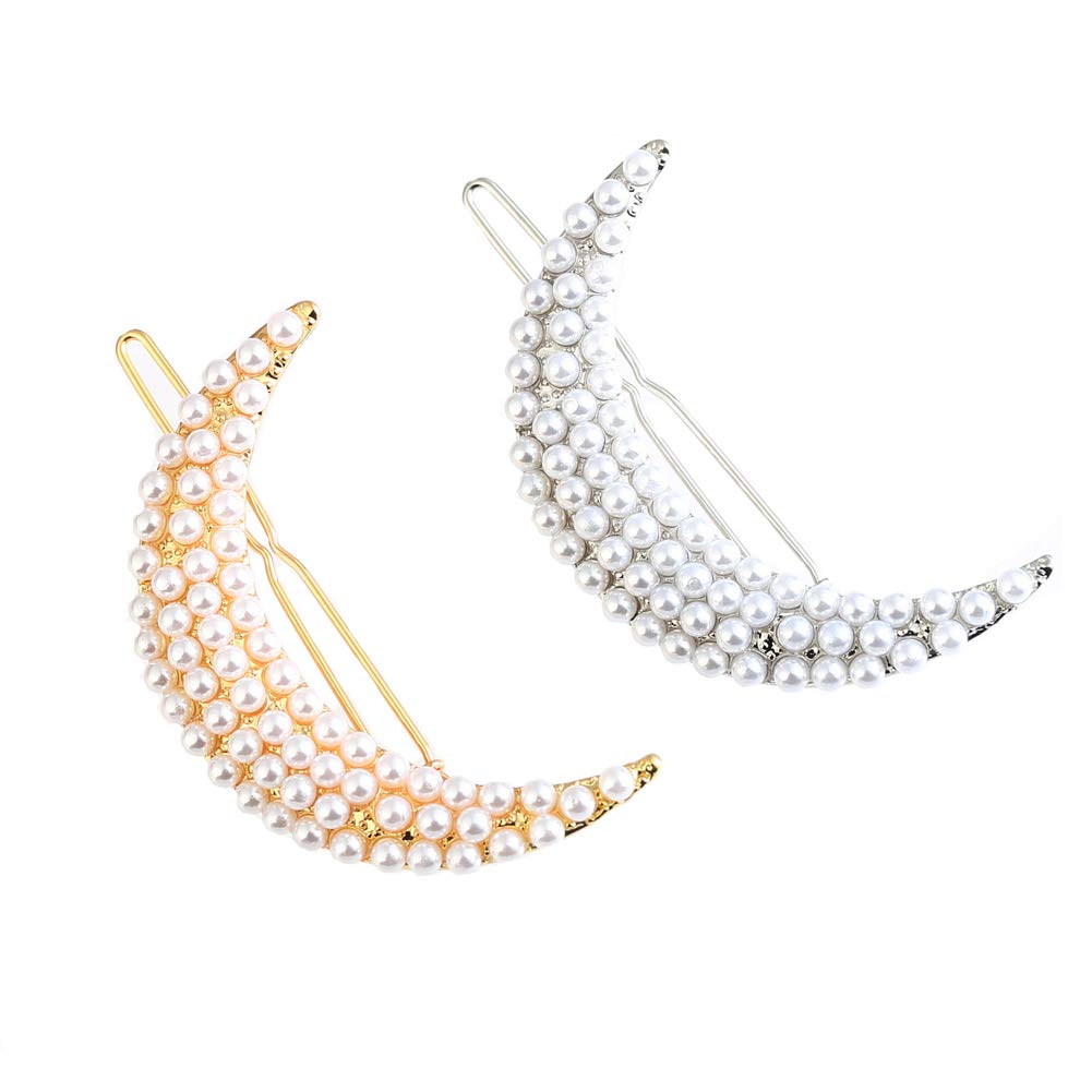 Elegant Rhinestone Half Moon Hair Clips for Women - Delicate Stylish Hair Jewelry Accessories Set - Perfect for Weddings, Parties & Everyday Wear