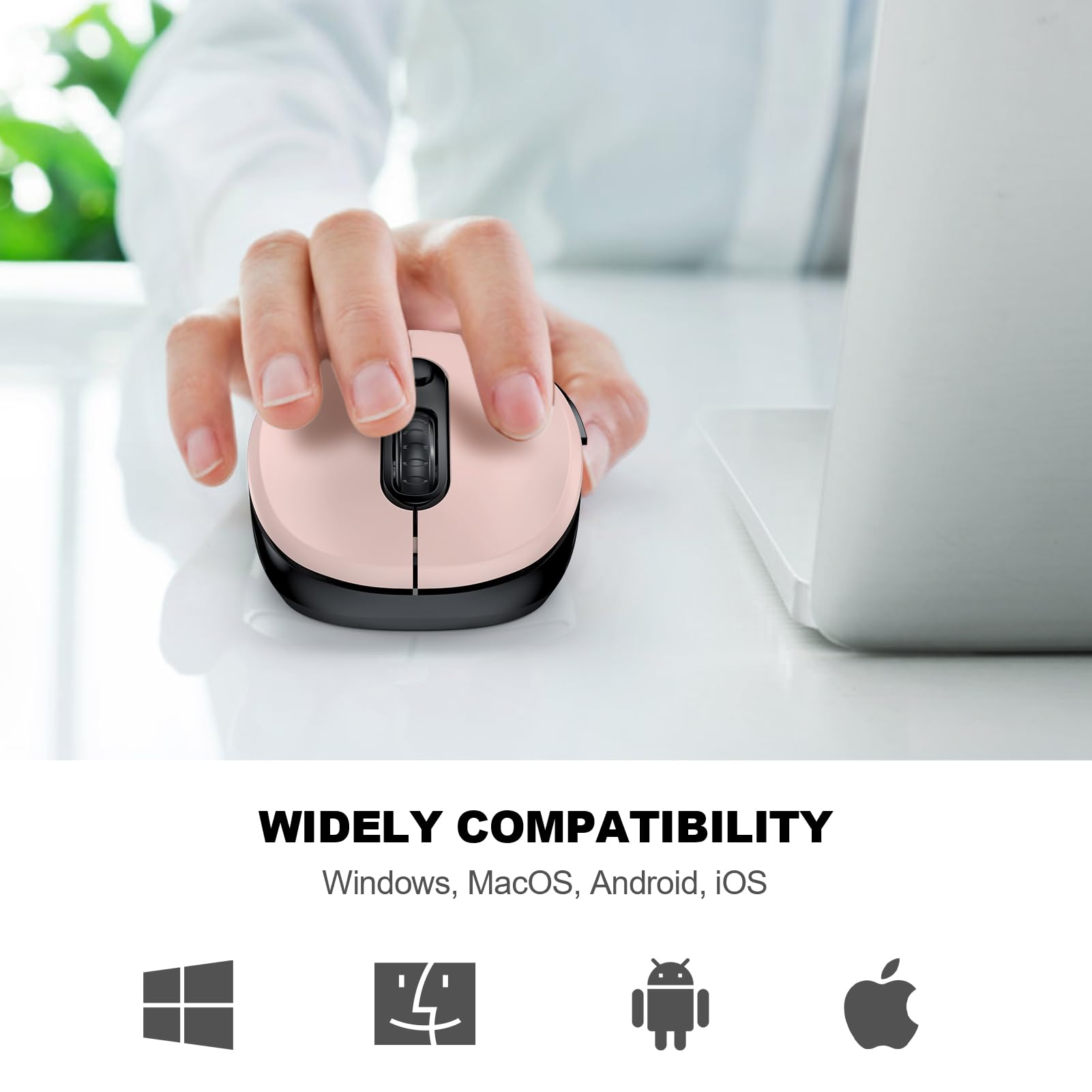 WisFox 2.4G Wireless Ergonomic Mouse for Laptop & PC - 6 Button Cordless Mouse with USB Receiver, 3 Adjustable DPI Levels - Compatible with Windows Mac Notebook - Perfect for Office Work, Gaming & Travel (Pink)