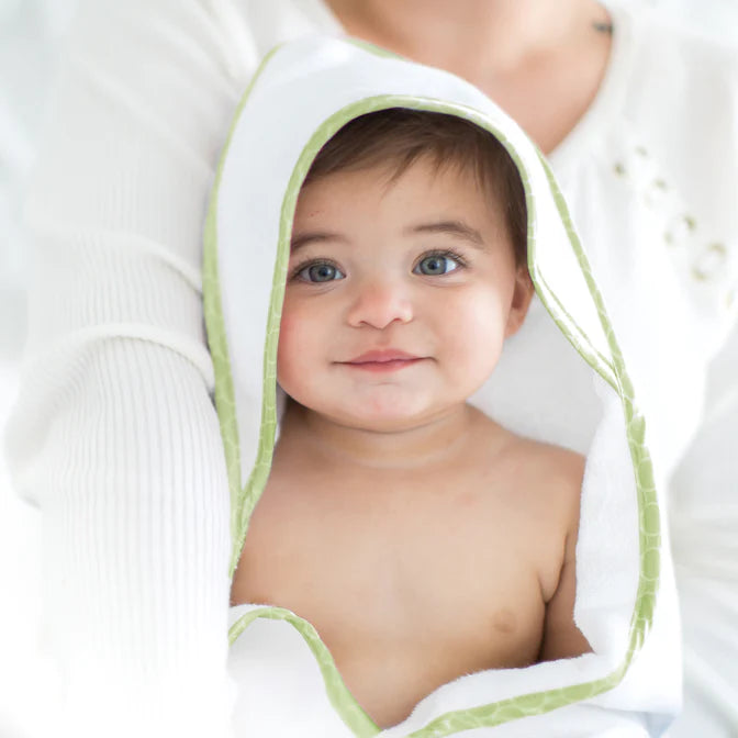 Terry Velour Hooded Towel for Kids - Soft Mini Mod Circles Trim, Kiwi Green (BGB 0056) | Baby Bath, Beach & Pool Accessories