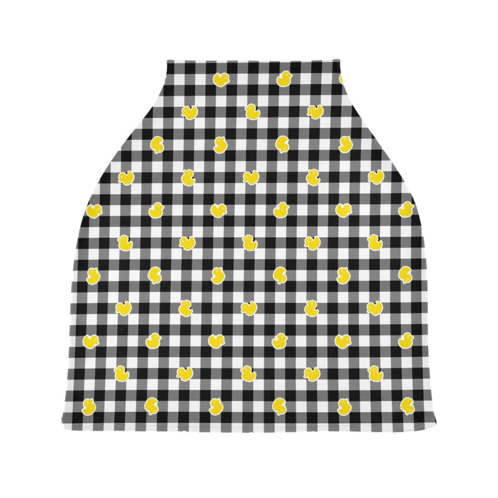 Yellow Duck Baby Car Seat Cover - Soft Black & White Buffalo Plaid Nursing Canopy for Infant Stroller | Breathable & Cozy for Girls & Boys | Perfect for Breastfeeding, Summer, Spring & Fall Outings