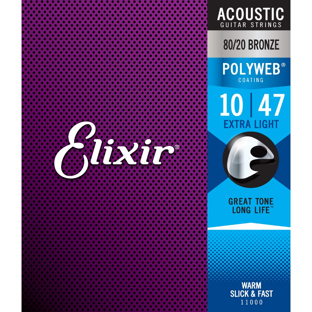Elixir Extra Light Polyweb Acoustic Guitar Strings 10-47 (3 Sets) – Perfect for Beginners, Travel & Long-Lasting Tone