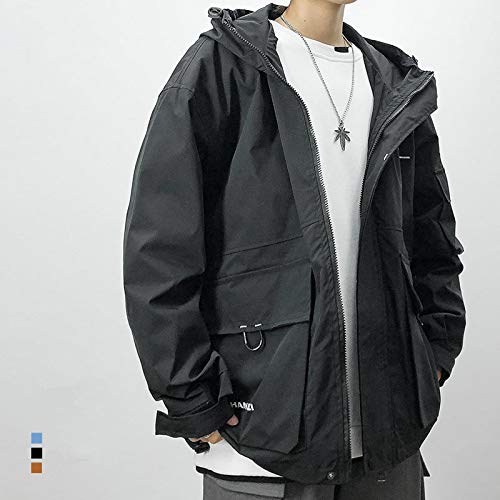 Japanese Streetwear Loose Fit Plus Size Hooded Jacket for Men - Black Harajuku Style Korean Fashion Coat | Autumn Outerwear for Casual Wear & Urban Street Style