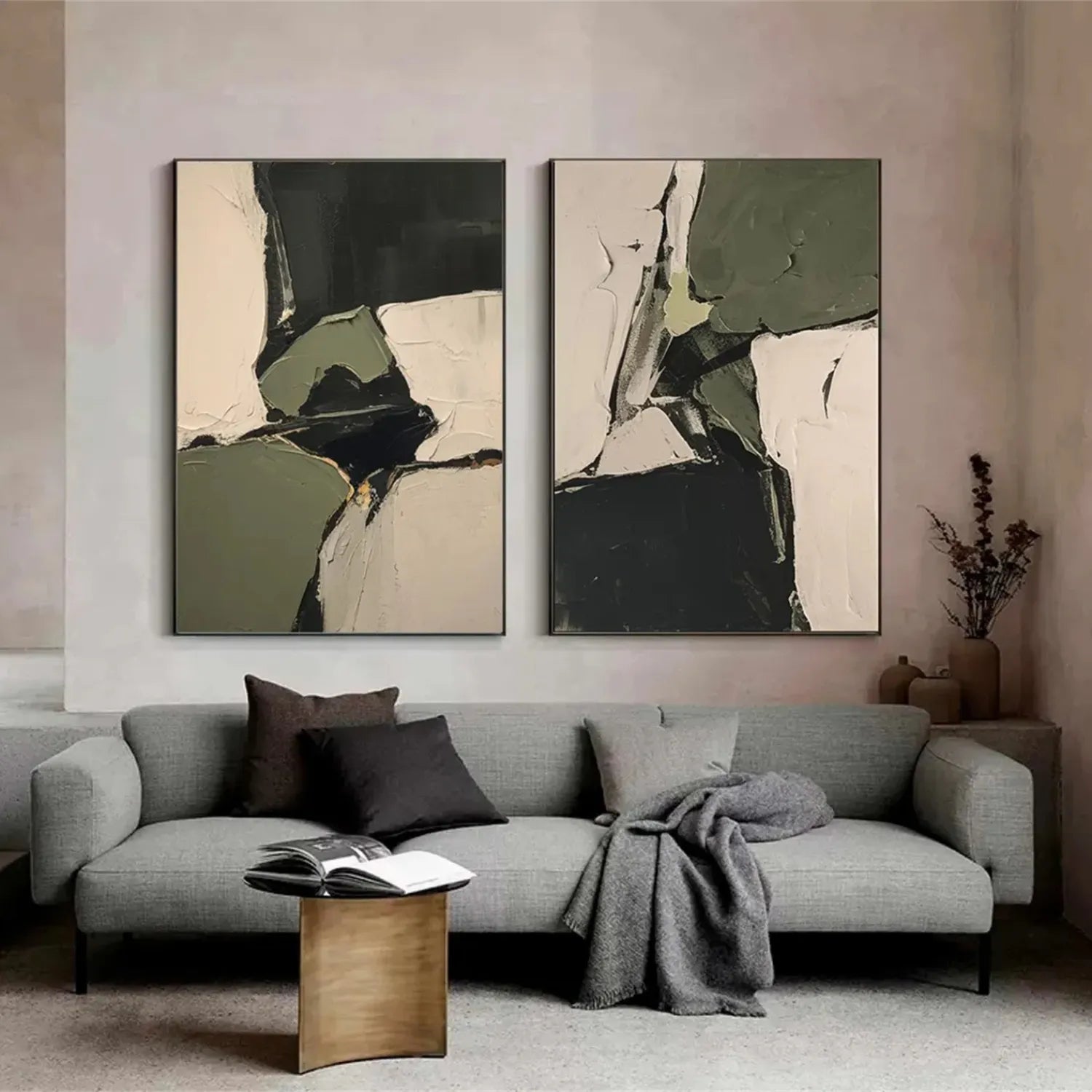 Abstract Blue and Green Wall Art Set of 2 Canvas Prints - Modern Home Decor for Living Room, Bedroom & Office #BG085