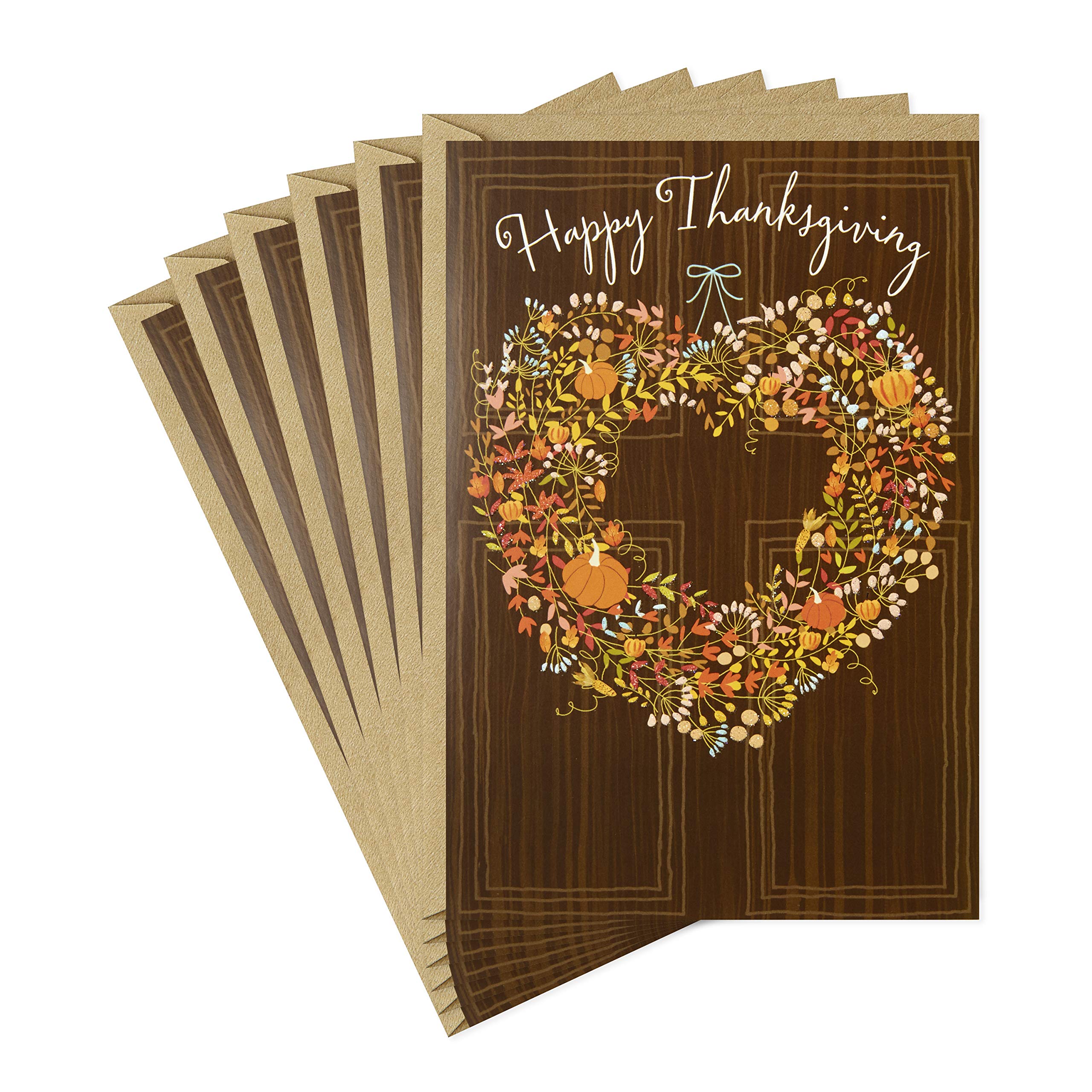Hallmark Thanksgiving Greeting Cards - Rustic Wreath Design, 6 Cards with Envelopes for Holiday Wishes, Family Gatherings & Festive Celebrations