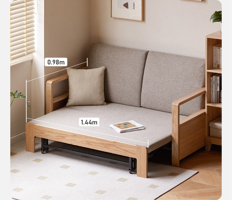 Solid Oak Wood Sofa Bed - Modern Multifunctional Convertible Sleeper for Small Spaces | Living Room, Guest Room & Studio Apartment Furniture