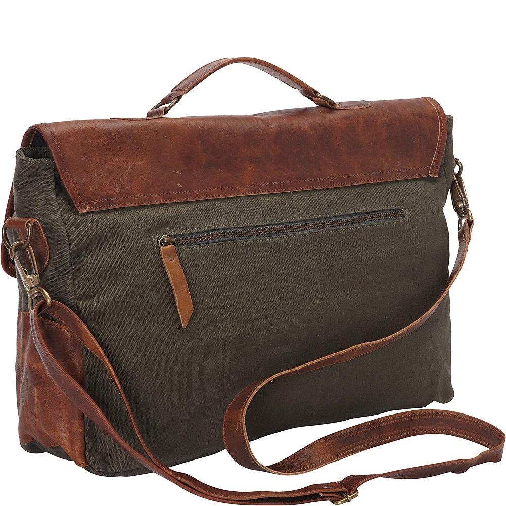 Premium Brown Leather & Green Canvas Laptop Messenger Bag for Business & Travel - Stylish Work Briefcase for Men & Women, Perfect for Office, Commuting & Daily Use