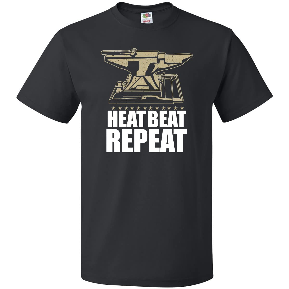 Inktastic Blacksmith Farrier Heat Beat Repeat T-Shirt - Vintage Style Graphic Tee for Metalworkers, Farriers & Craft Lovers - Perfect for Workshops, Forging & Casual Wear