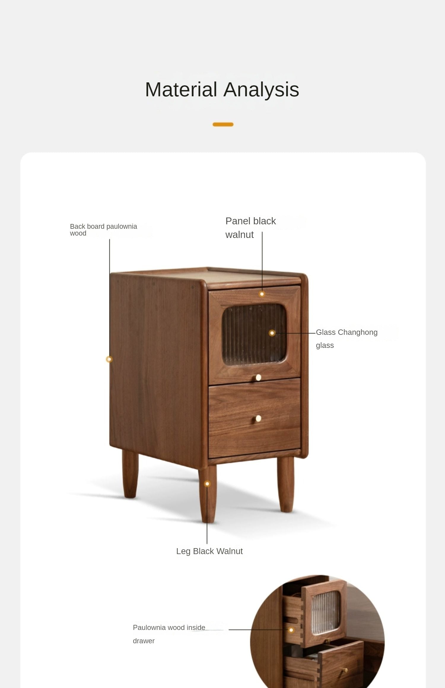 Solid Black Walnut Nightstand - Ultra Narrow Bedside Table with Calpa Wood - Perfect for Small Spaces, Apartments & Modern Bedrooms