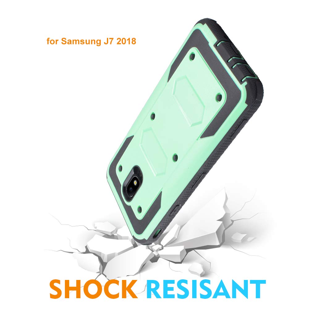Samsung Galaxy J7 (2018) Phone Case with Built-in Screen Protector, 360° Protection, Kickstand & Holster Clip - Teal - Perfect for Work, Travel & Outdoor Activities