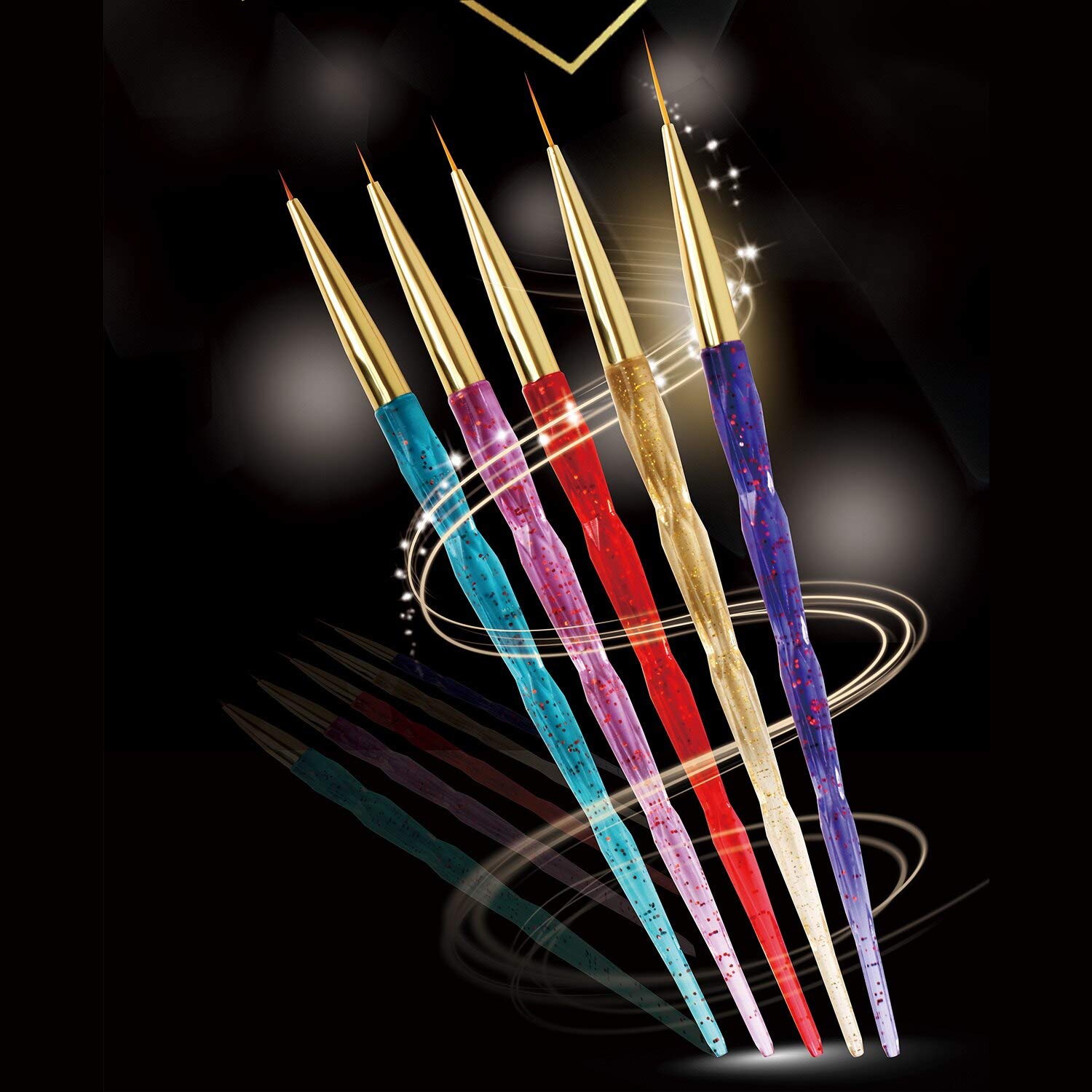 5-Piece Nail Art Brush Set - Striping Liner Brushes & Dotting Pens for Professional Nail Designs (Light Yellow) - Perfect for Salon, Home Manicures & DIY Nail Art
