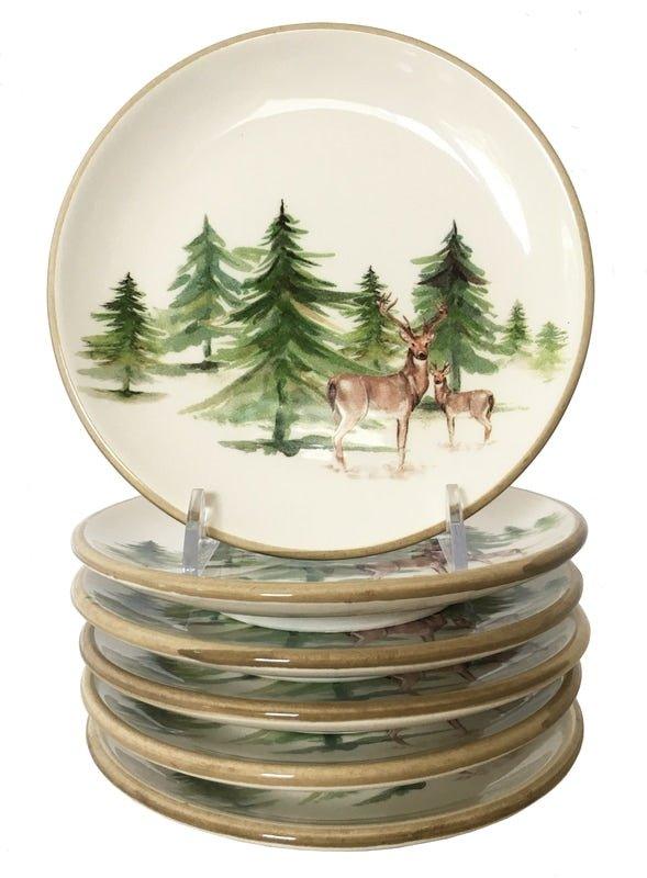 Wild Evergreen Bread and Butter Plate Set of 6 - Elegant Dinnerware for Everyday Meals, Parties, and Holiday Gatherings
