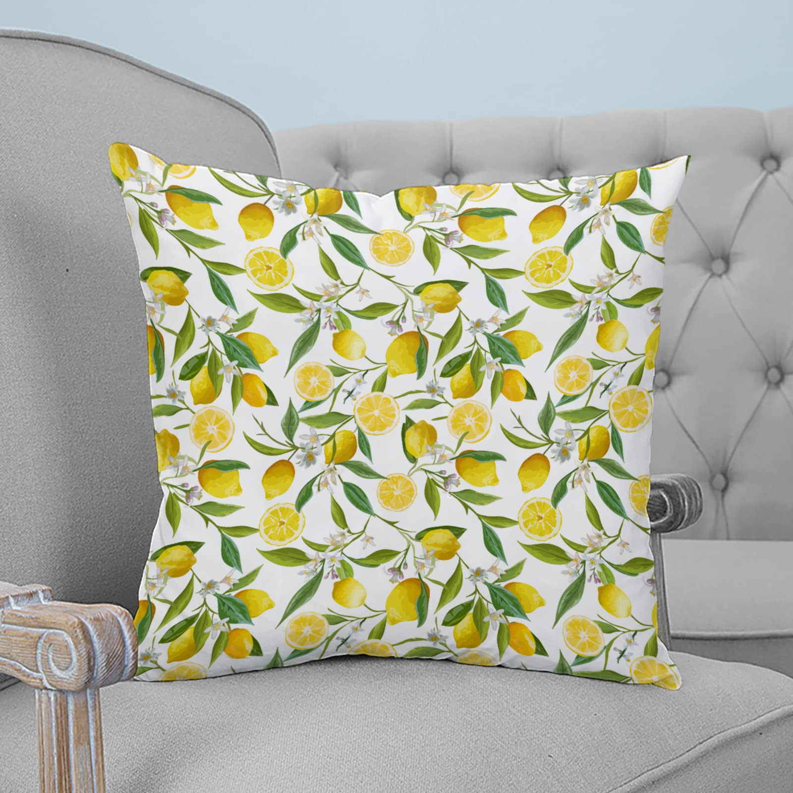 20x20 Inch Lemon Throw Pillow Covers - Decorative Cushion Covers for Sofa, Couch & Chair - Soft Green Leaves Fruit Pattern Home Decor - Perfect for Living Room, Bedroom & Dorm Room Decor